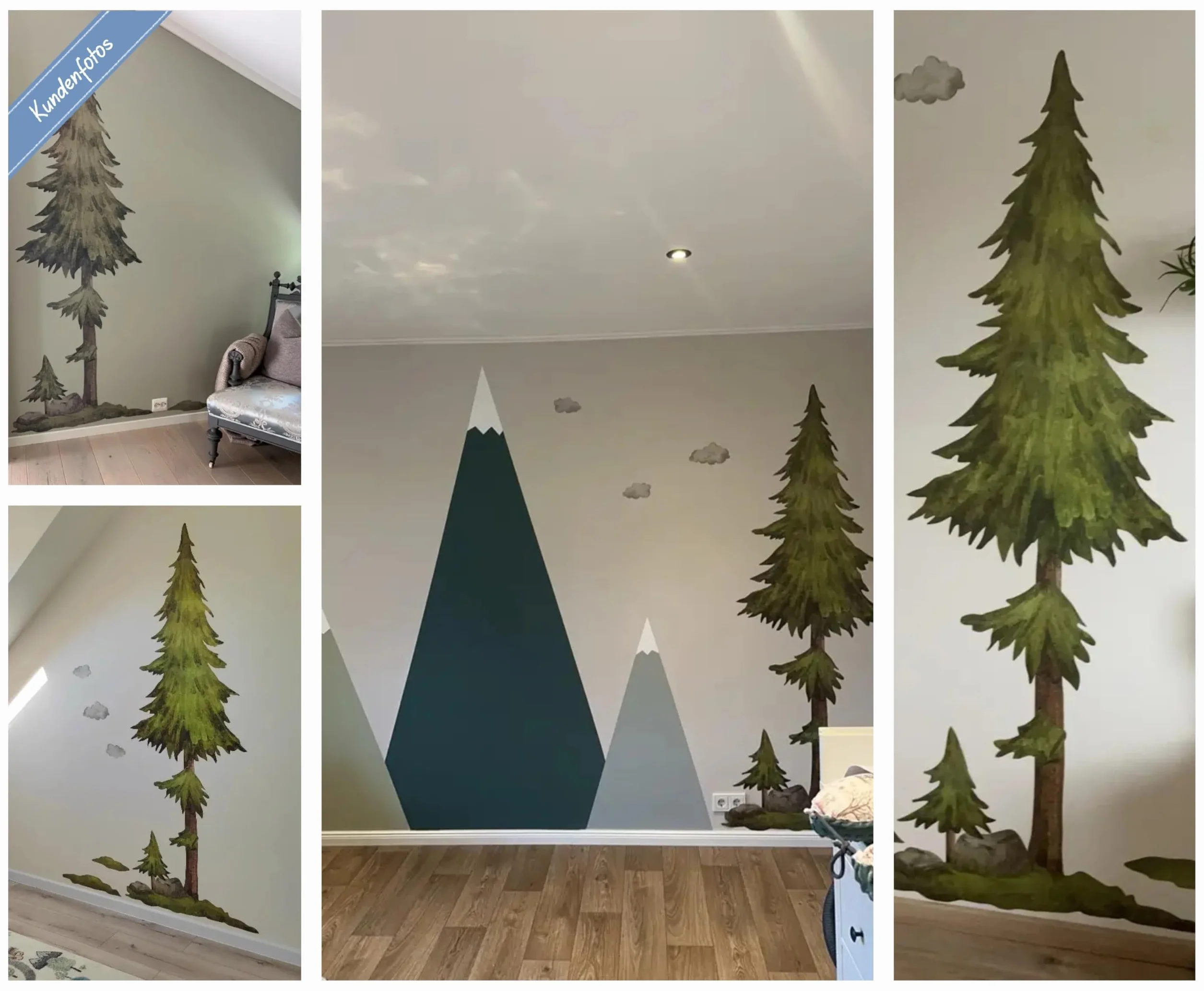 Giganti Adesivi murali bambini ALBERO acquerello 135x215 cm Murales adesivi da parete grandi albero pino foresta Decorazioni parete cameretta camera da letto bambini XXL