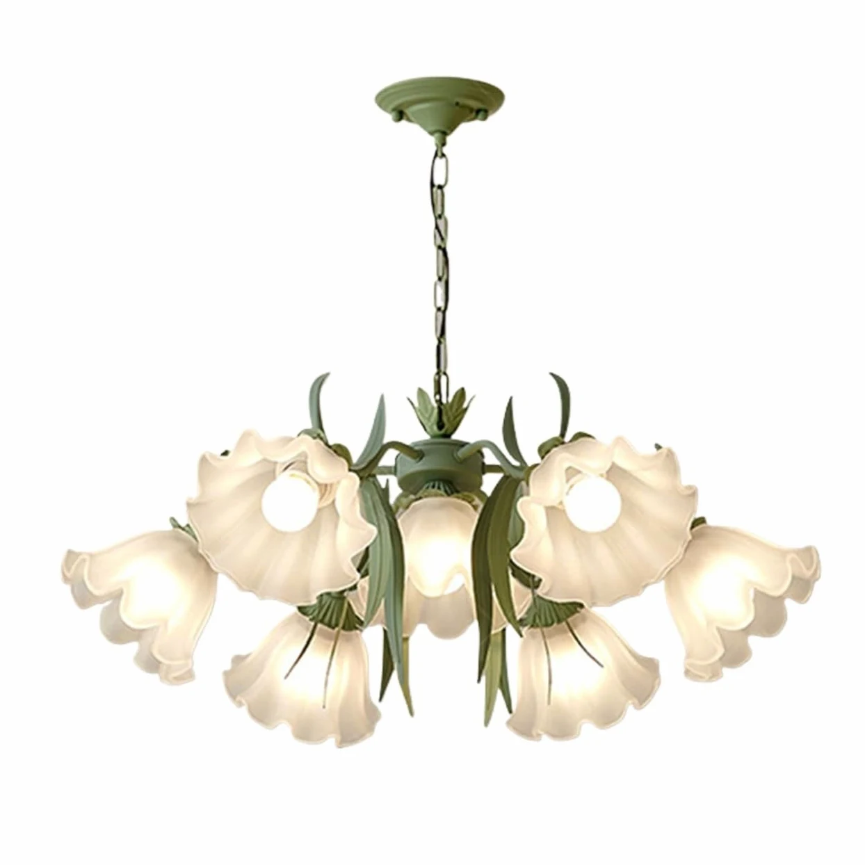 Lampadario Moderno in Stile Europeo, lampadario Floreale Pastorale, Lampada a Sospensione in Vetro a Forma di Fiore Bianco, Lampada a Sospensione in Ferro Rustico, Lampada a sospen