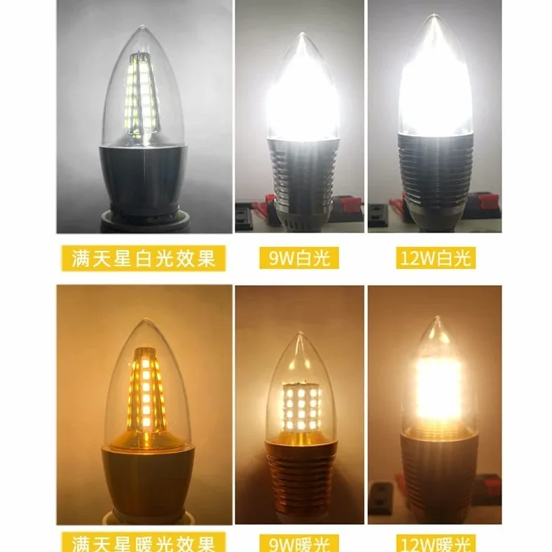 Luce di casa lampadina della candela di 20pcs/lot LED dorata/argento E14 sorgente luminosa del lampadario a bracci di cristallo della luce del cereale della vite(Tri-colour,E14 Silver 9W)