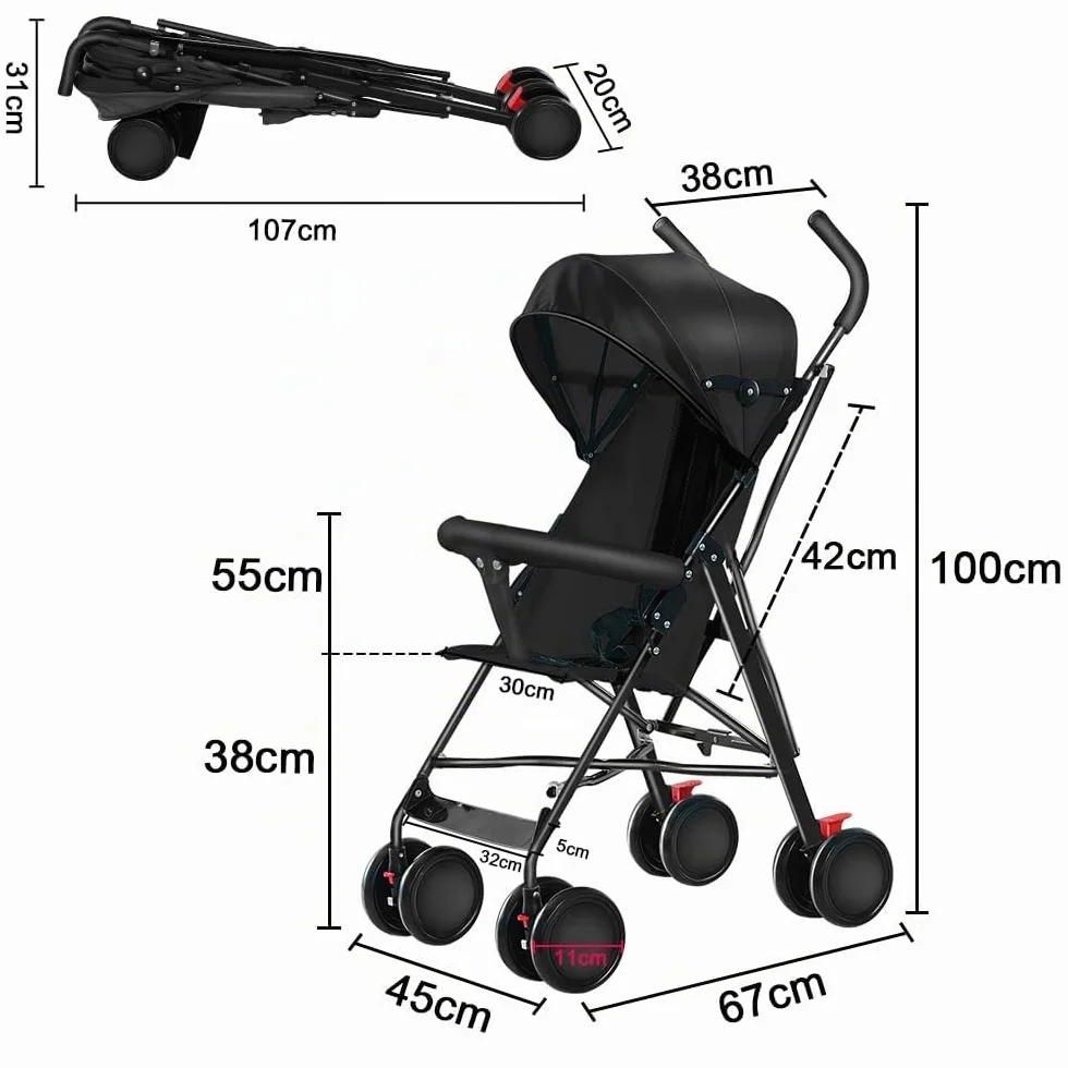 Passeggino Leggero Telaio Multiposizioni 6 Mesi 4 Anni 25 Kg Nero