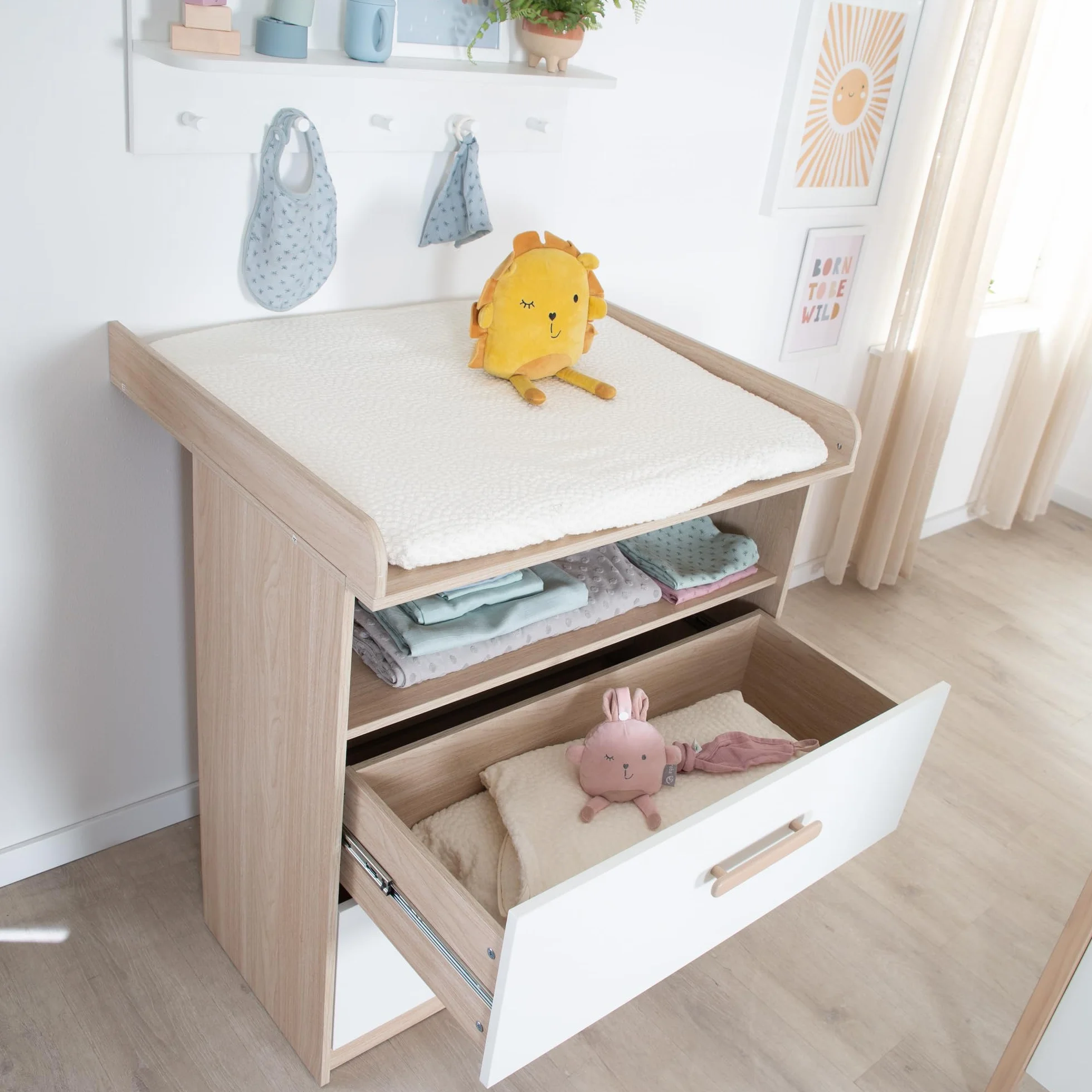 Roba Fasciatoio Cabane Comò per Bambini con Cassetti Estraibili Bianco/Rovere