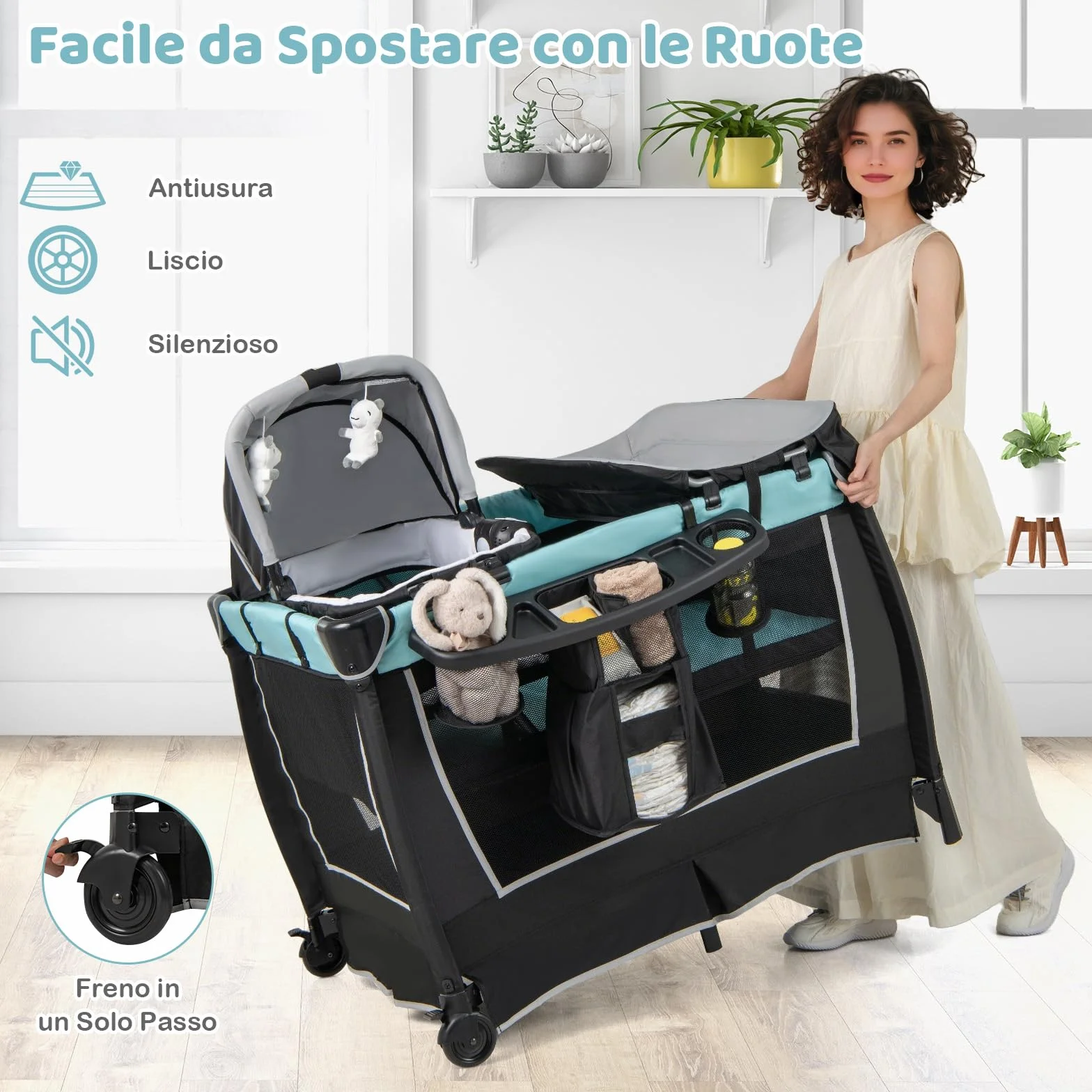COSTWAY 6 w 1 Lettino da Campeggio per Bambini, Culla Viaggio, Box Portatile Pieghevole, Verde