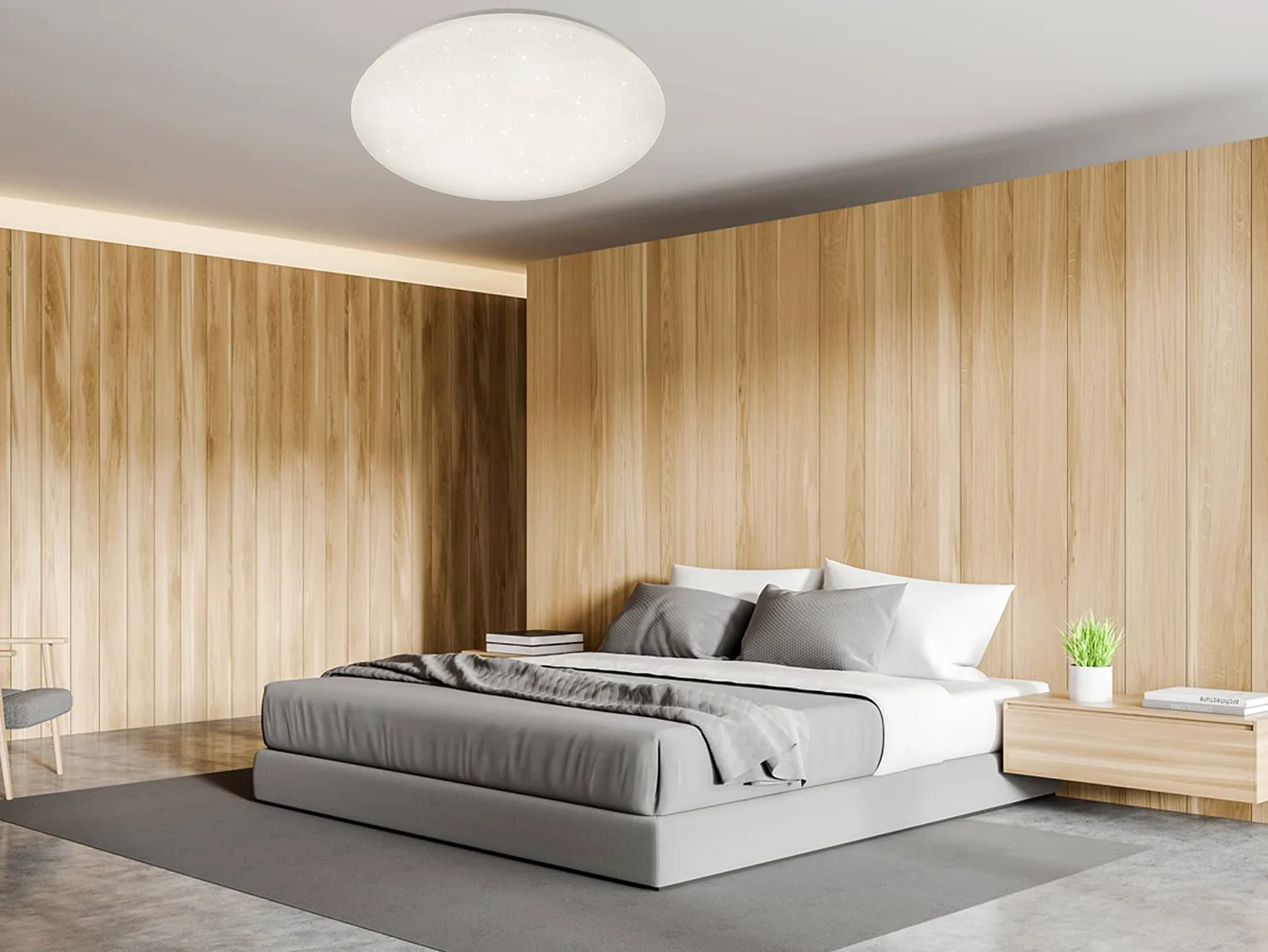 Reality Potz Plafoniera LED, Tonda, Diffusore, IP44, Effetto Cielo Stellato con Dimmer a Scatto Diametro 50 cm, Integrata, 21 watts, Bianco