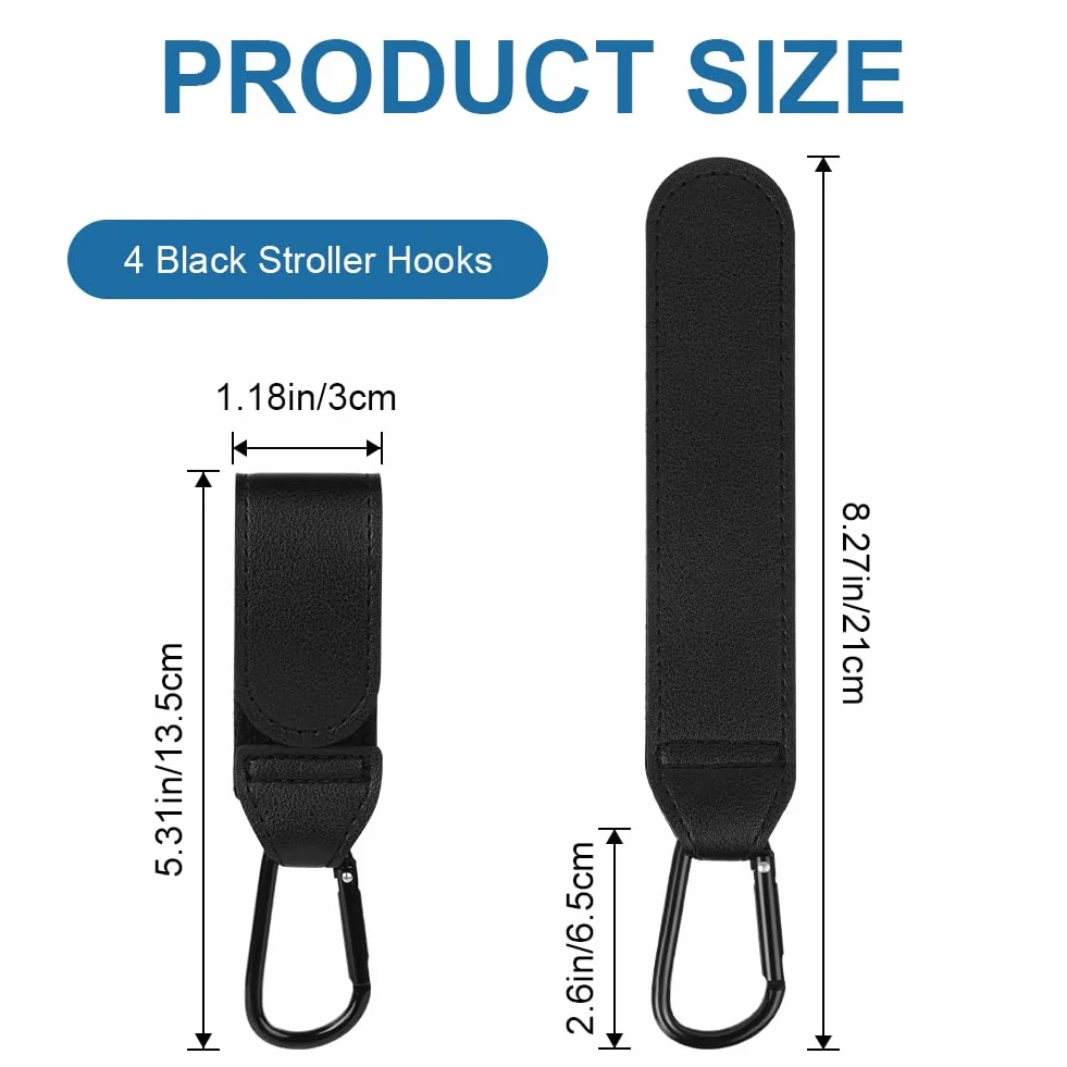 Ganci Passeggino Universali 4 Pezzi Nero Antiscivolo Fino a 5 kg Accessori in Pelle
