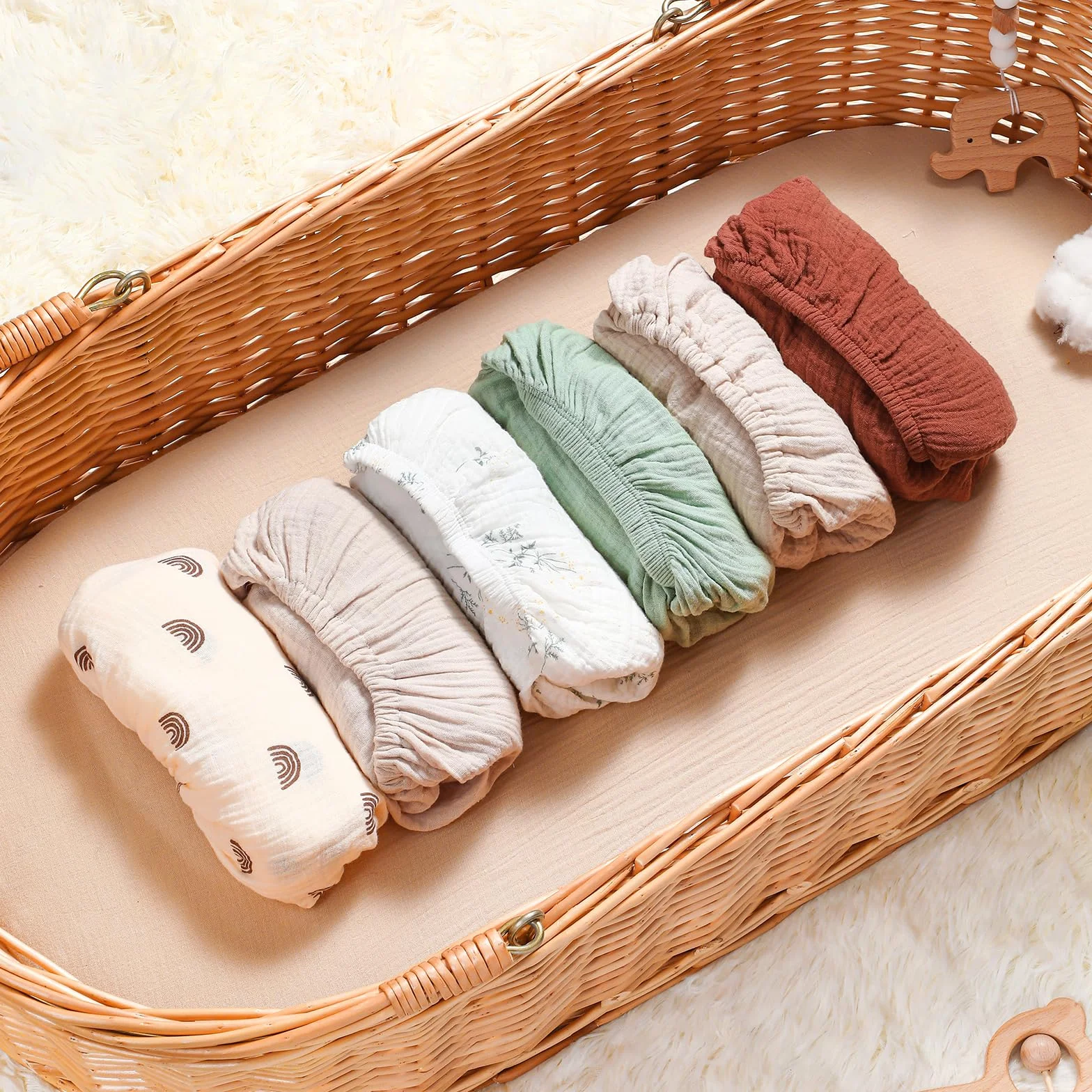 Lenzuola Navicella Universale Neonato Culla Carrozzina 100% Mussola Cotone 70x32 70x35 75x35 80x40cm Arcobaleno