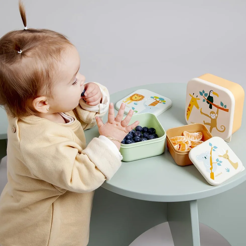 Miniland Set 3 Contenitori per Alimenti per Bambini, Scatole Pranzo Impilabili, Lavabili in Lavastoviglie, Senza BPA