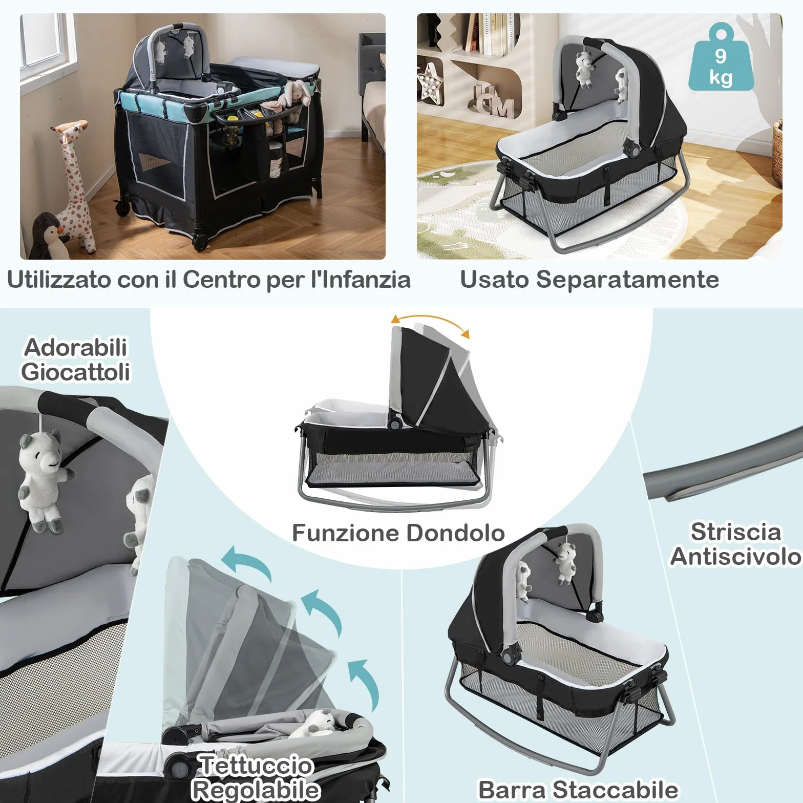 COSTWAY 6 w 1 Lettino da Campeggio per Bambini, Culla Viaggio, Box Portatile Pieghevole, Verde