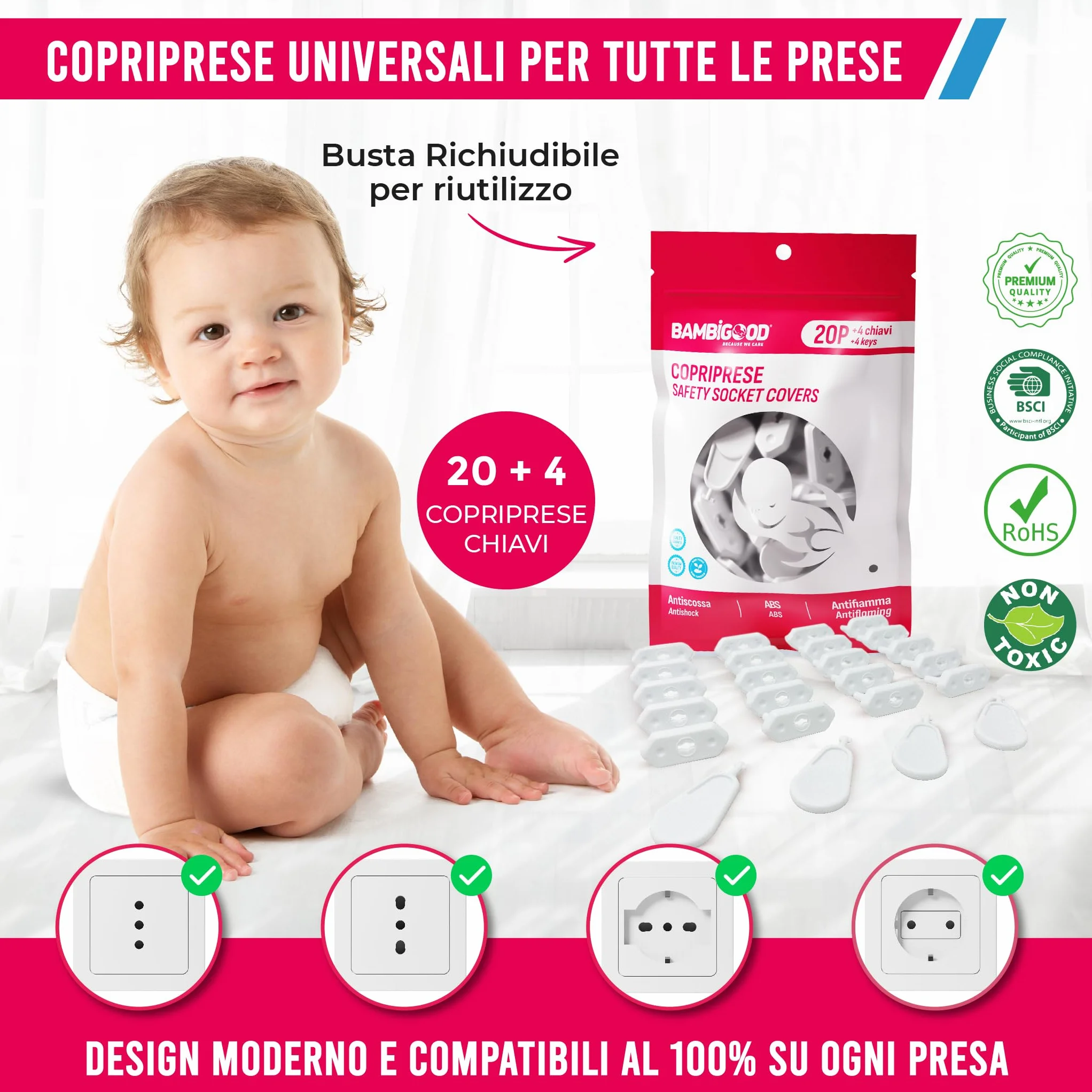 Copriprese per Bambini 16A 10A Set 24 Protezione Prese Corrente Universali Sicurezza Casa