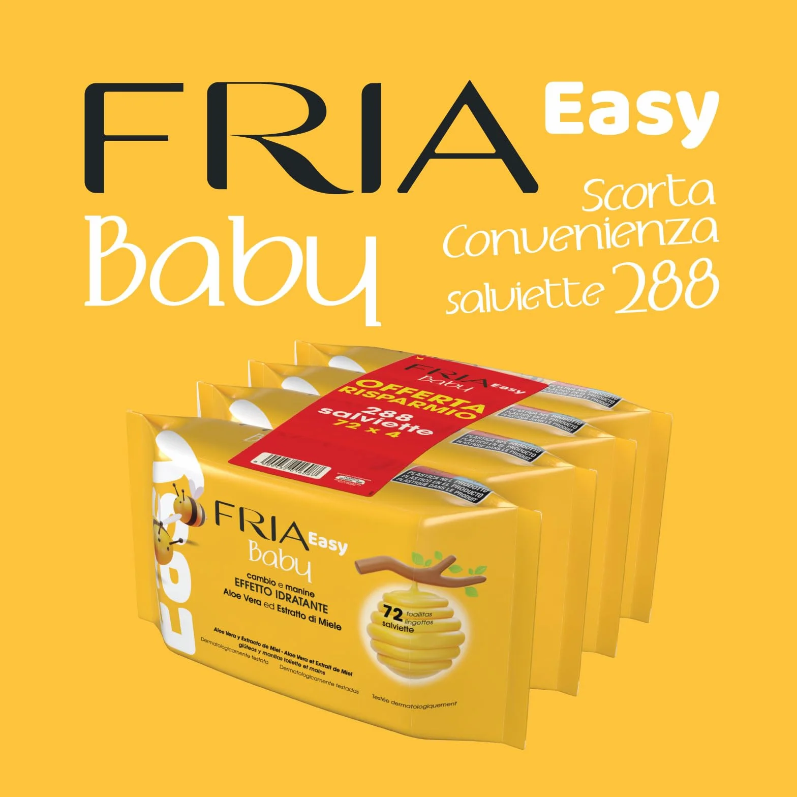 Fria Easy Baby Salviette per Cambio Pannolino con Aloe Vera e Miele, Idratanti, Dermatologicamente Testate, 288 Pezzi