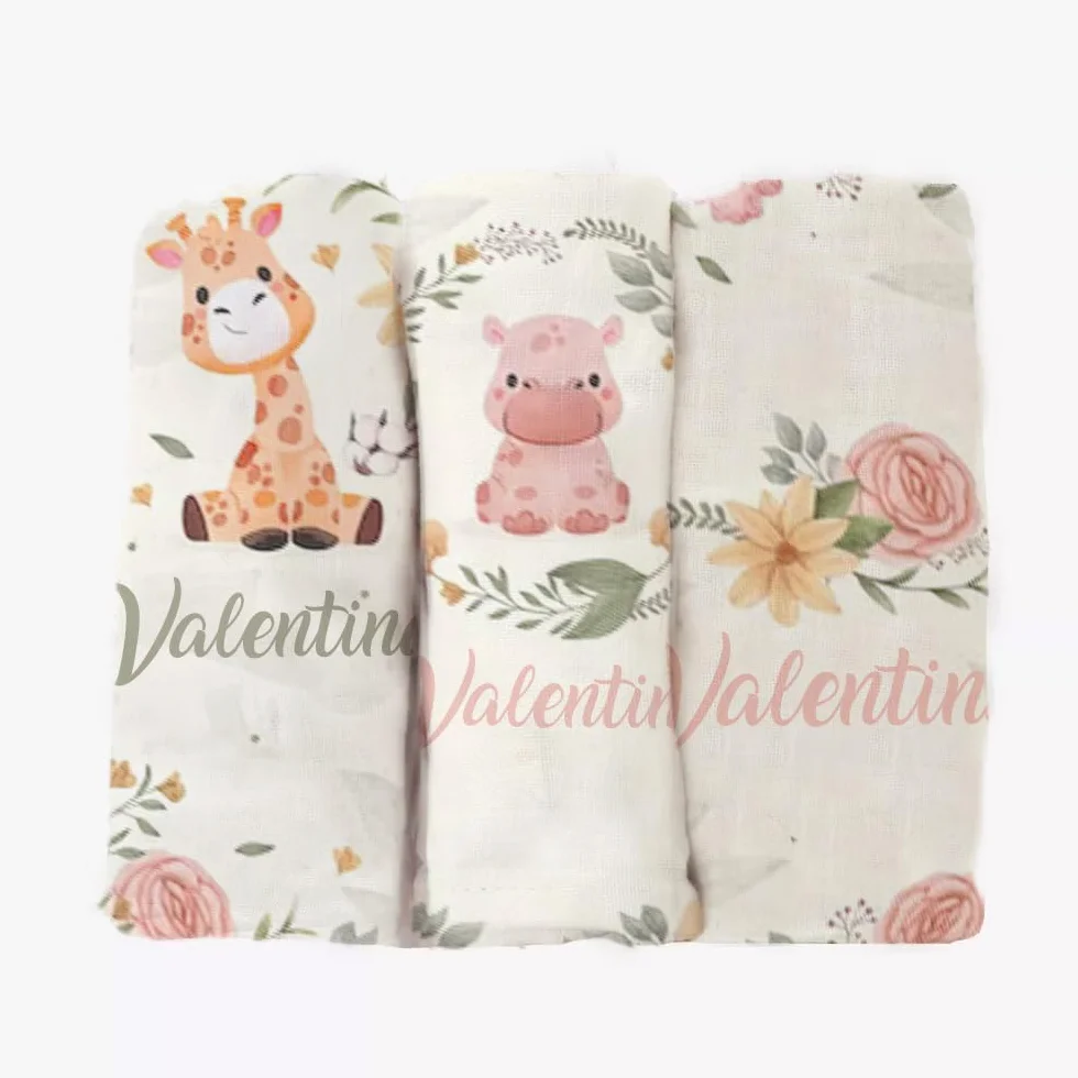 Mussole Personalizzate 70x70cm Cotone Bambù Set 3 Pezzi Idea Regalo Neonato