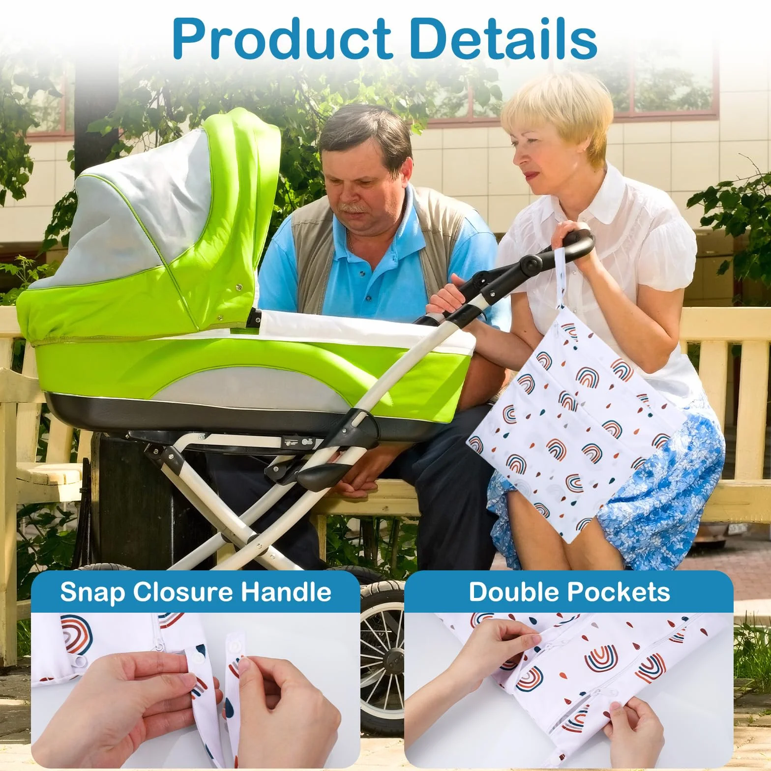 Wetbag Borsa per Pannolini Riutilizzabile Impermeabile 3 Pezzi con Zip