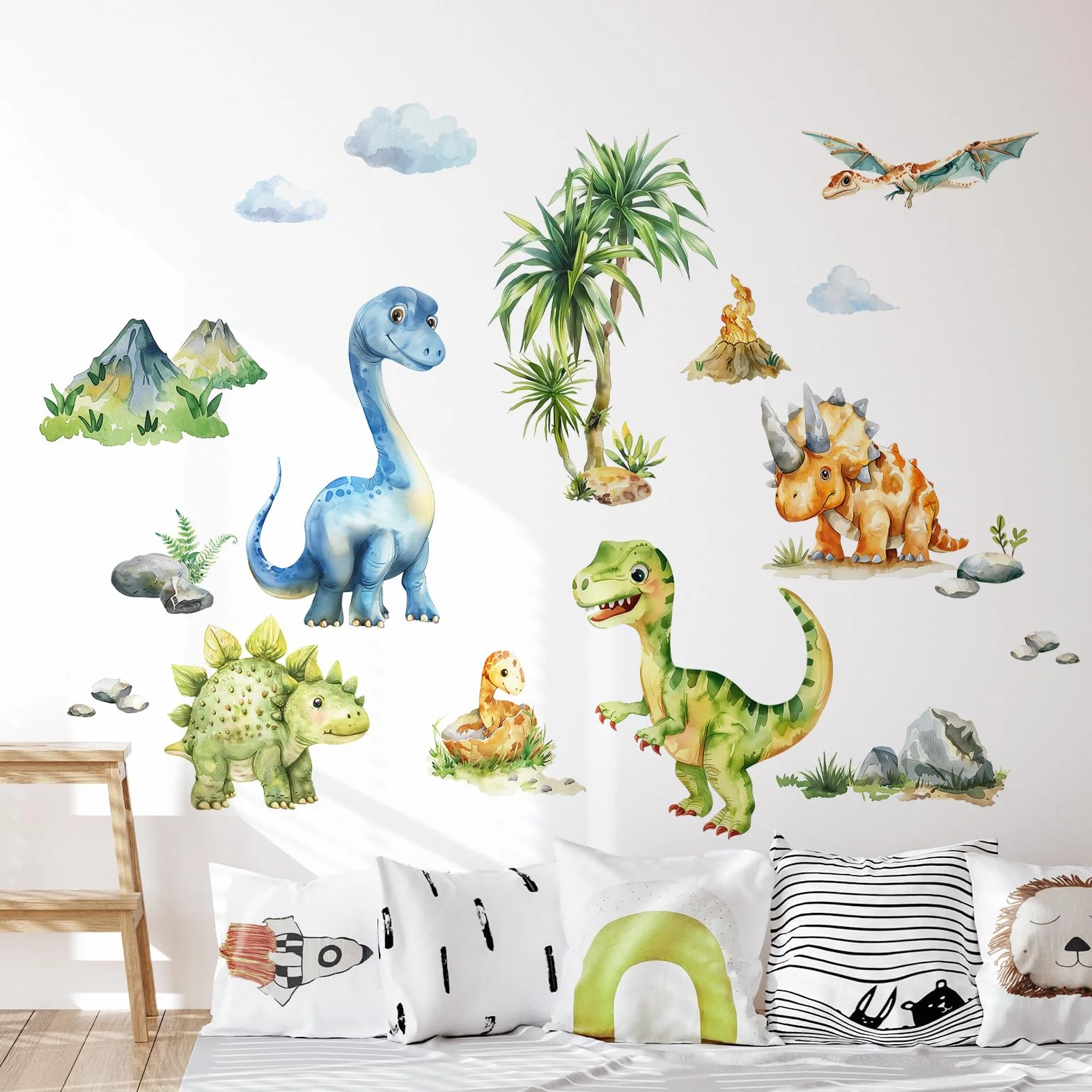 Tanlaby Dinosauri Adesivi Murali Animali Tropicali Acquerello Decorazione Murale per Bambini