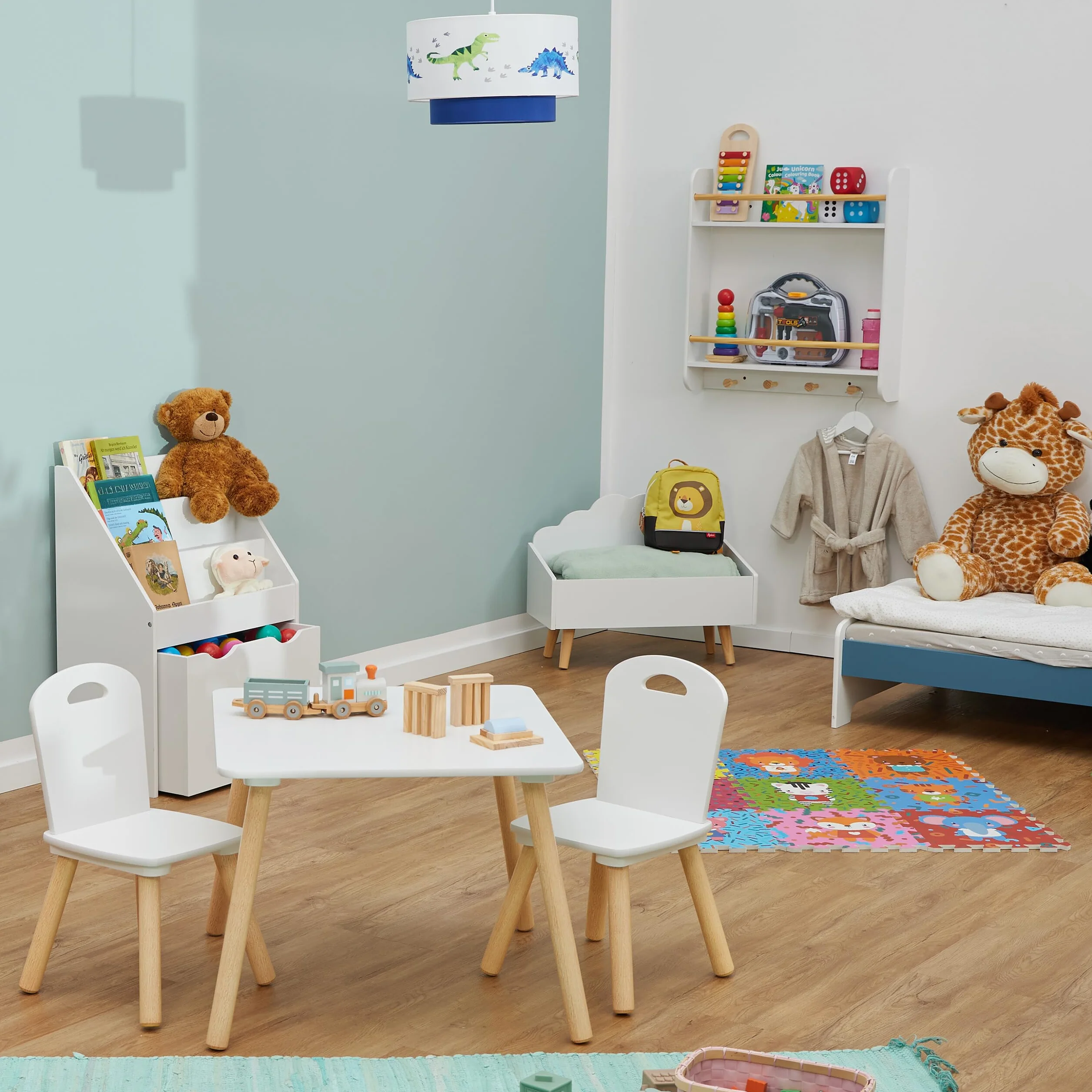 Relaxdays Tavolino da Bambini con Sedie 2 Posti Legno MDF 43,5x59x60 cm Marrone Bianco
