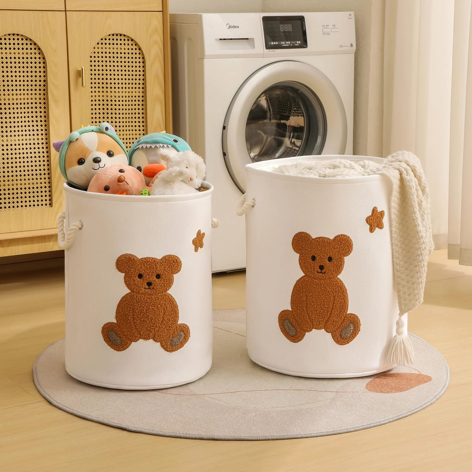 Cesto Portabiancheria Contenitore Giochi Bambini, Scatola Giocattoli Nursery, Orso