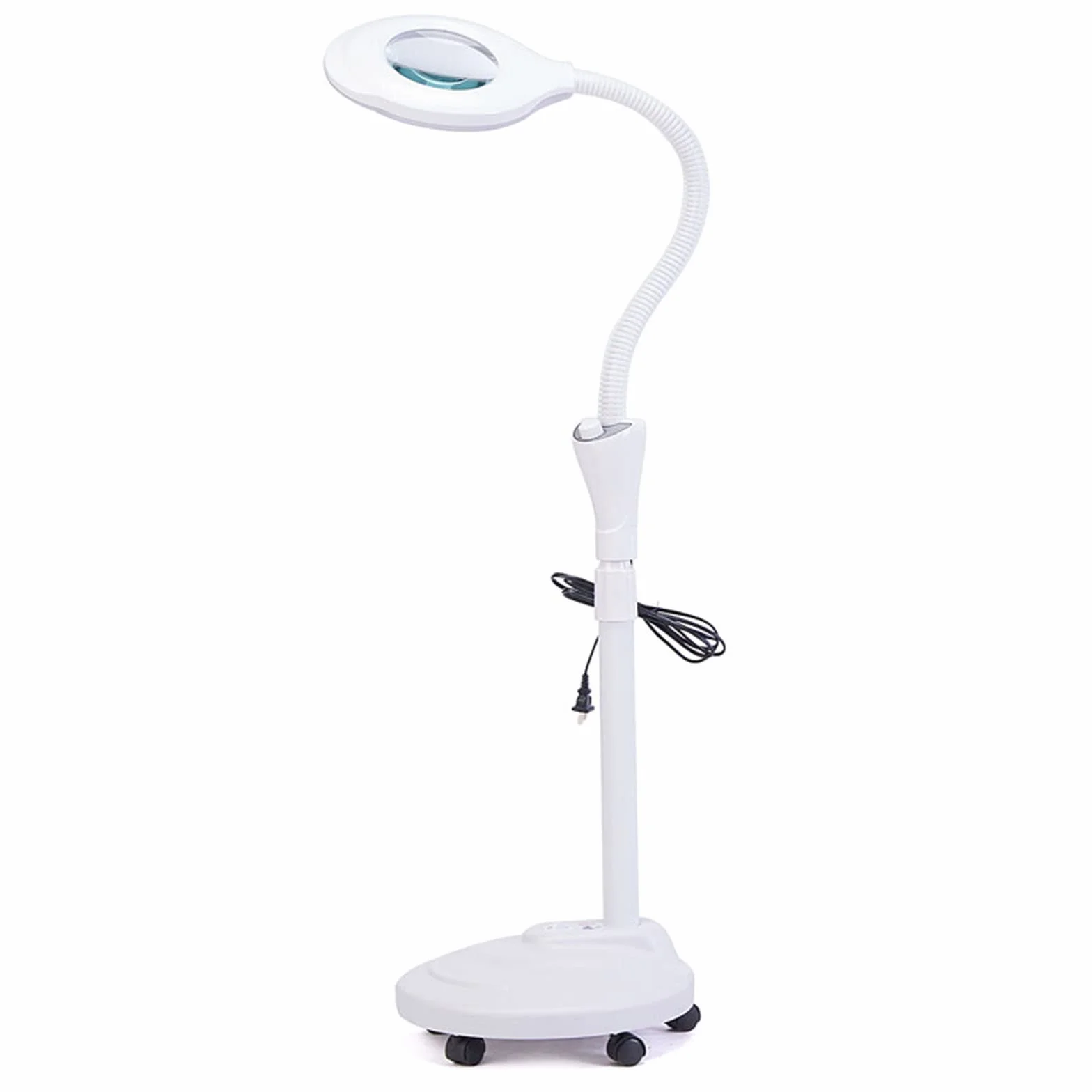 16X LED lampada lente ingrandimento da terra, regolabile Angolo del tubo tubo flessibile con 5 ruote girevoli - per Manicure, Lettura, Gioielli, Bambini, Elettronica, Professionale, Alluminio, Bianco