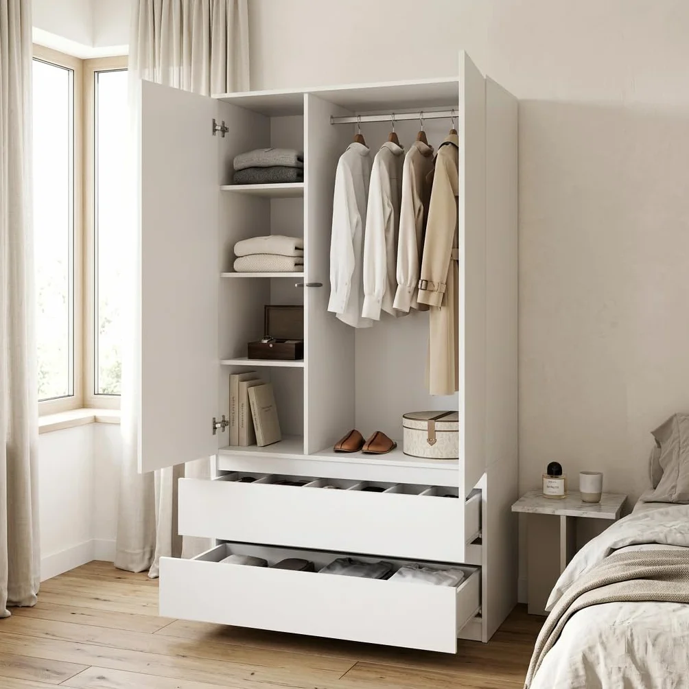 Meble Masztalerz Armadio Cameretta da Letto con 2 Cassetti 90 cm Bianco 180x90x50cm