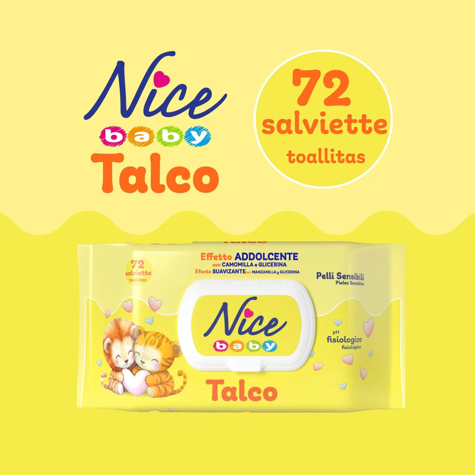 Nice Baby Talco Salviette per Cambio Pannolino con Camomilla e Glicerina, 72 Salviette