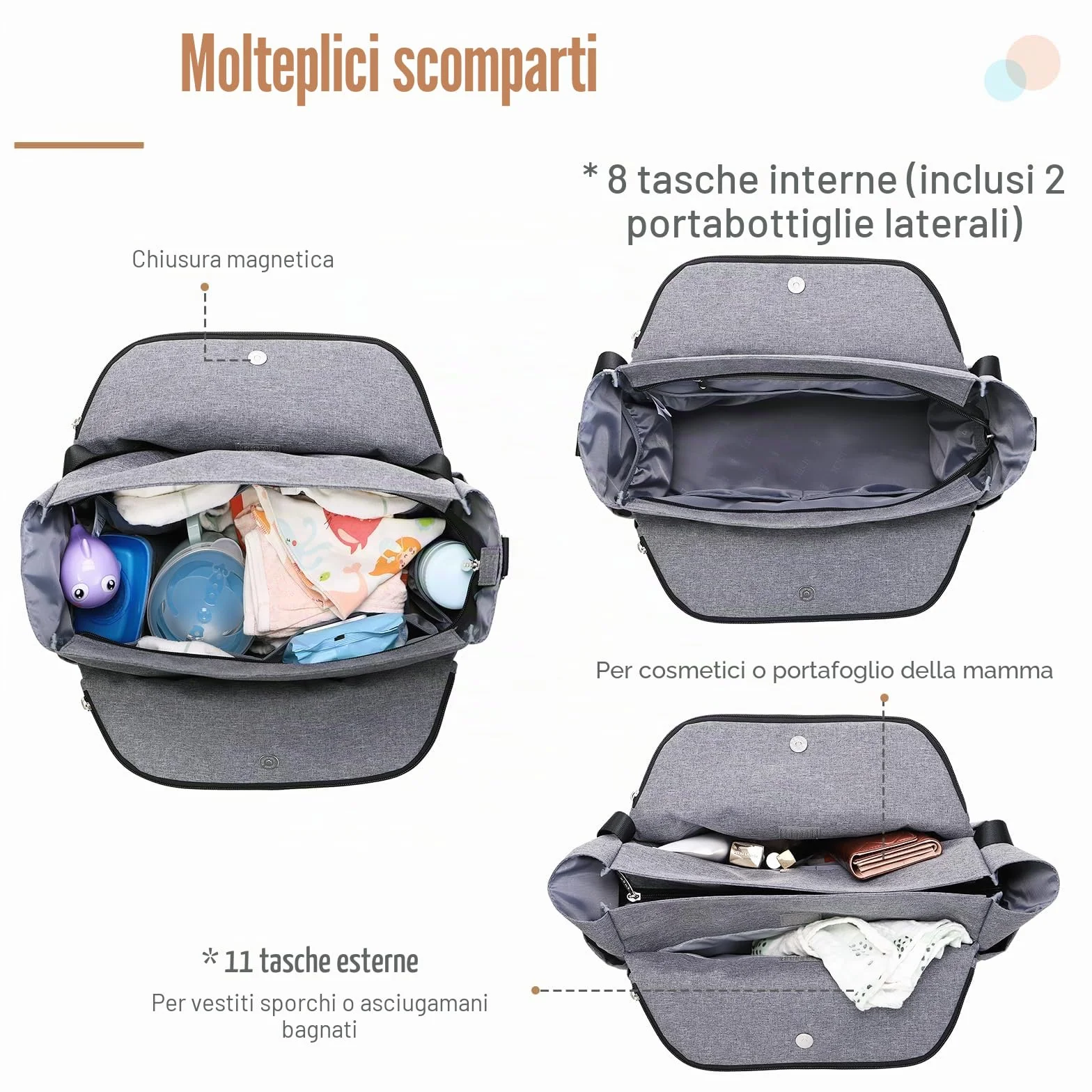 Lekebaby Borsa Fasciatoio Neonato Impermeabile Multifunzionale per Passeggino Portatile con Ganci
