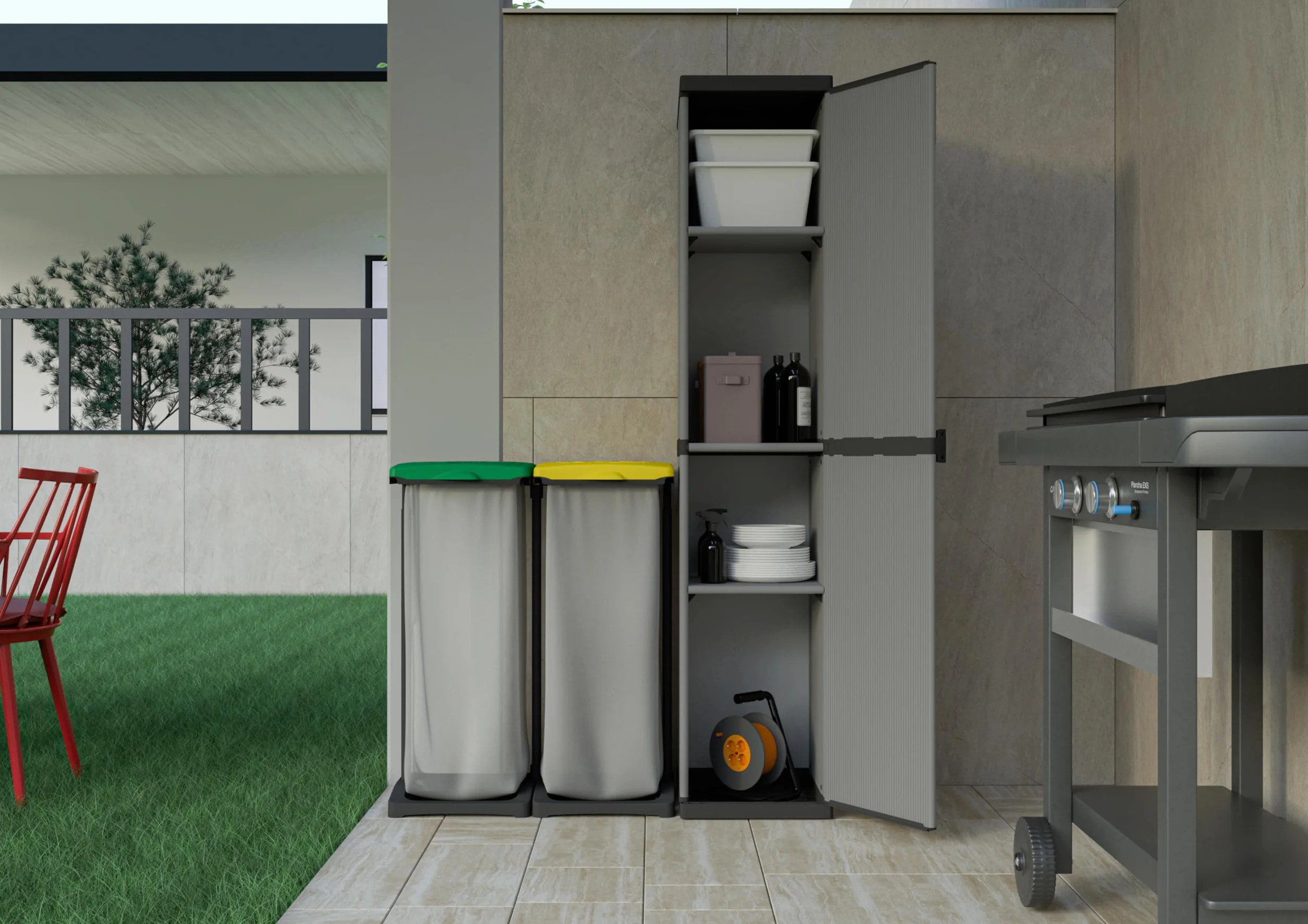 Adventa Armadio in Resina PVC e PP 1 Anta 3 Ripiani 34x38x165 cm Grigio Nero