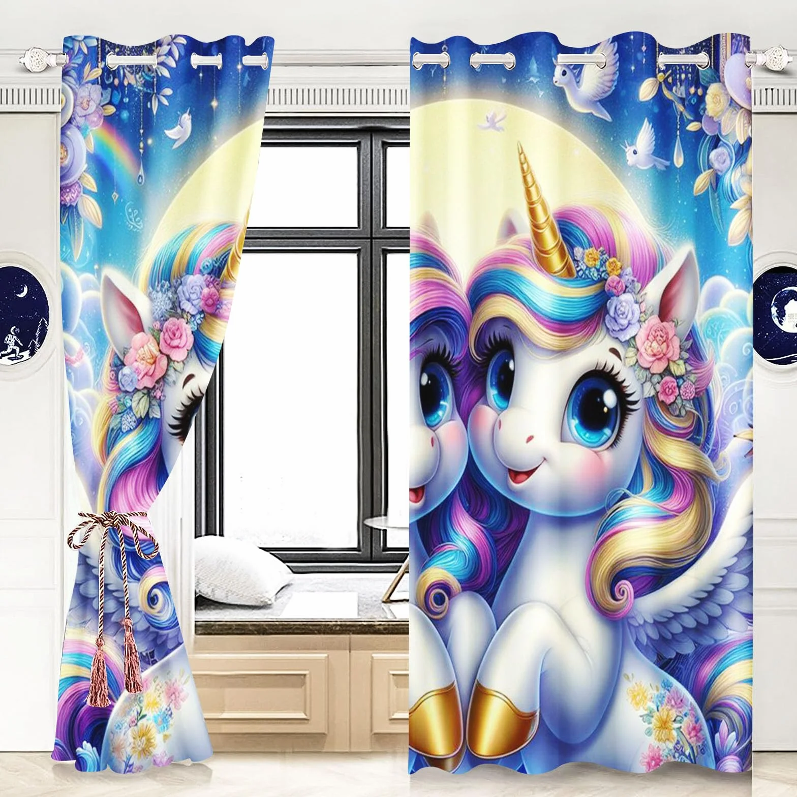 Tende oscuranti a forma di unicorno 75x166 cm per camera da letto bambini