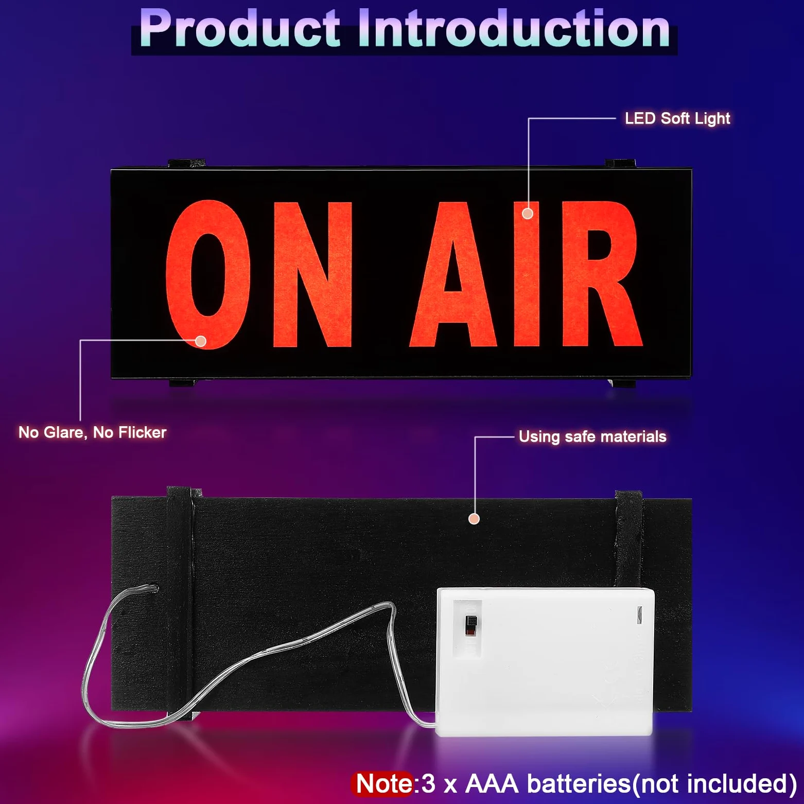 Artibetter Insegna Luminosa On Air LED: Luci per Studio e Ufficio con 3 Batterie AAA - Facile Installazione e Luce Morbida per Casa/Bar/Registrazione