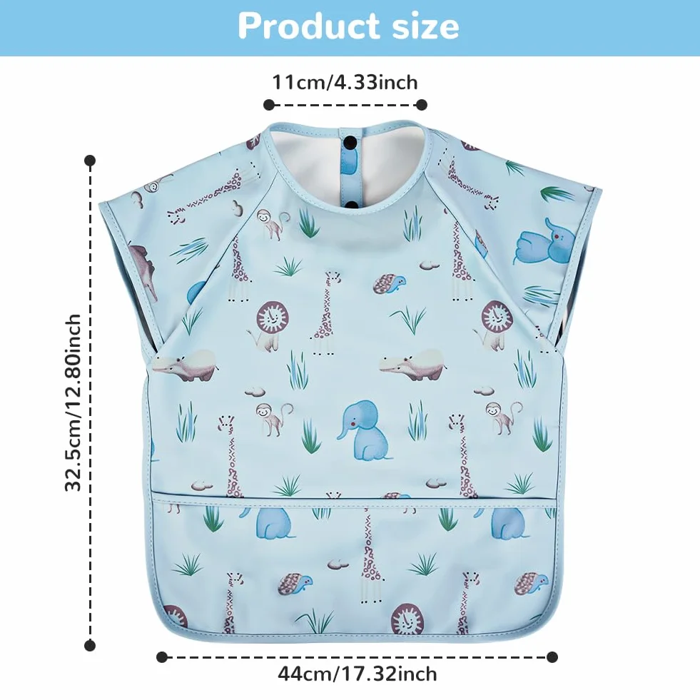 Vicloon Bavaglino con Maniche Corte Anti-Mess Impermeabile con Tasca per Bambini