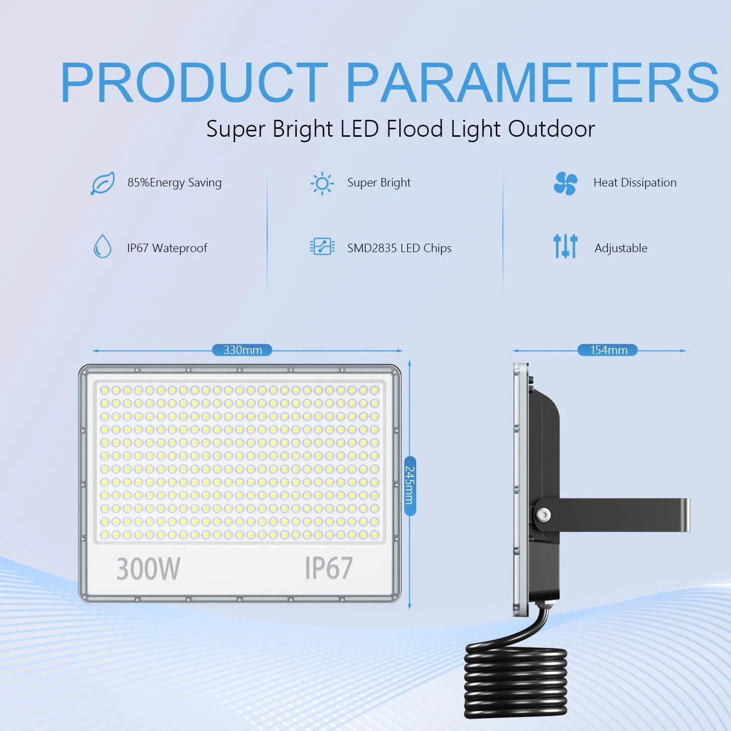 Faretto LED da Esterno 300W, Fari a LED da Esterno 30000LM 6500K Bianco Freddo Impermeabile IP67 per Faro Giardino(1 Pezzi)