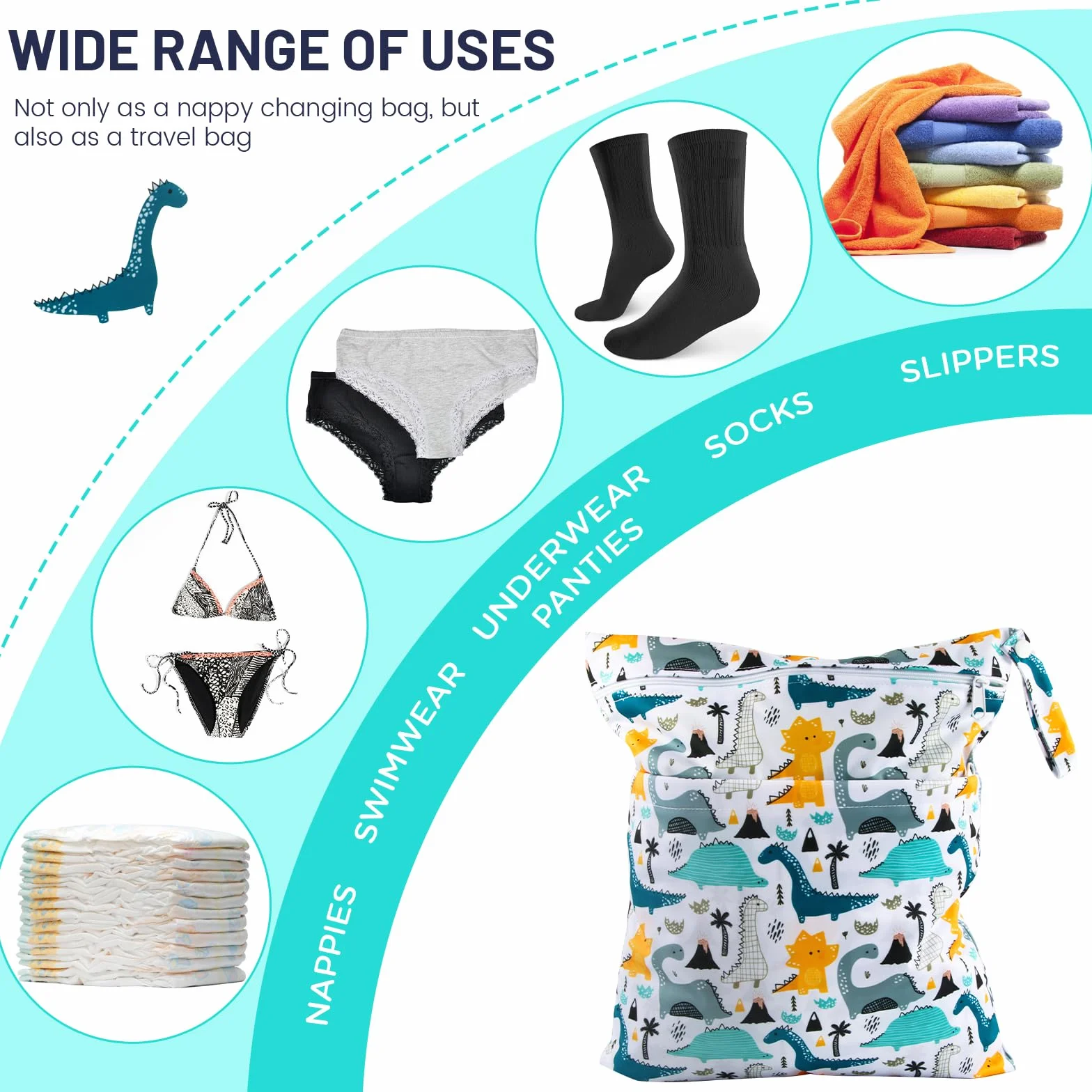 Borsa per Pannolini Lavabili, 2 Pezzi Wet Bag Impermeabile con Cerniera, Riutilizzabile