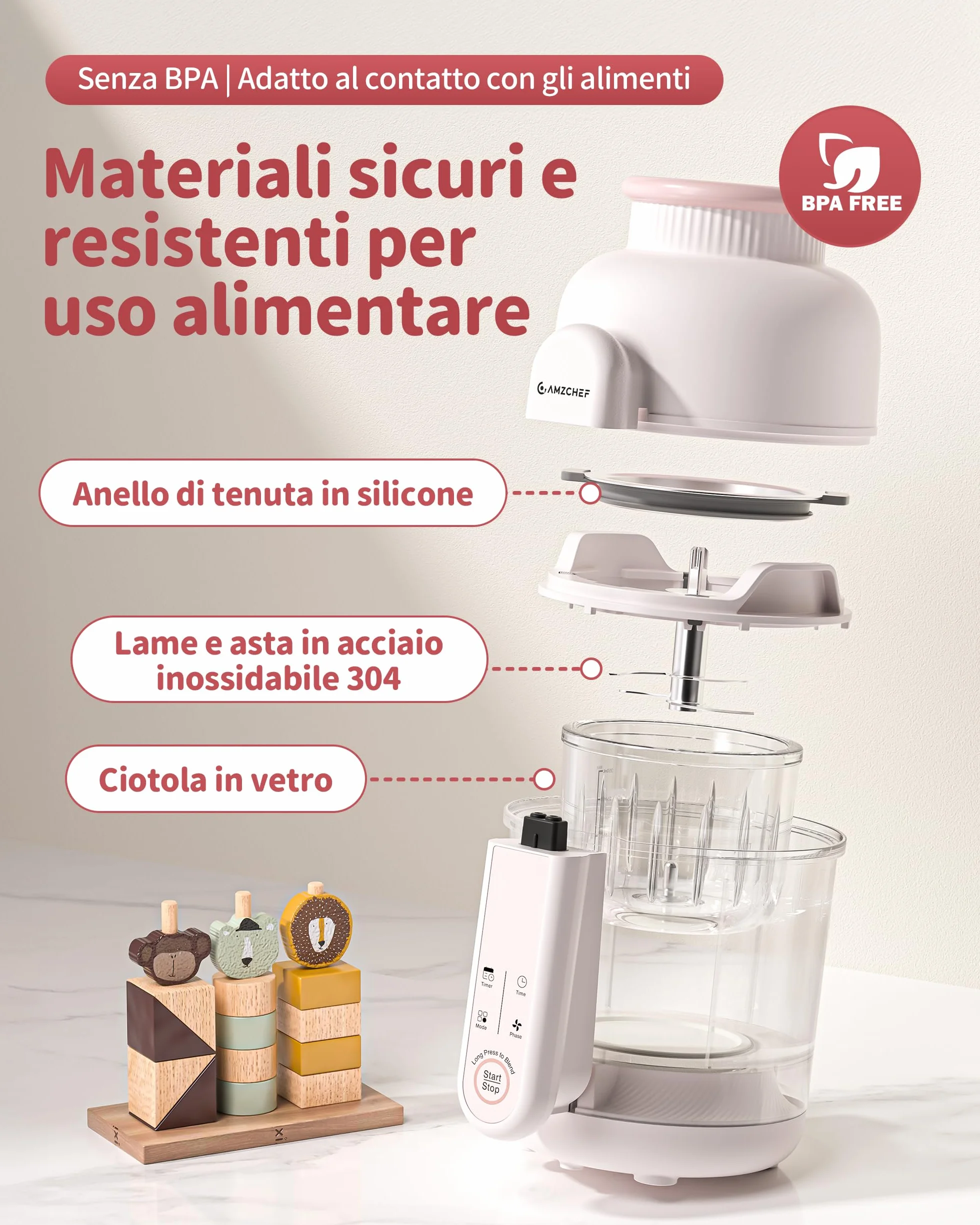 AMZCHEF Cuocipappa 6-in-1 Vaporiera & Frullatore Baby Food Processor BPA-Free Touch Screen