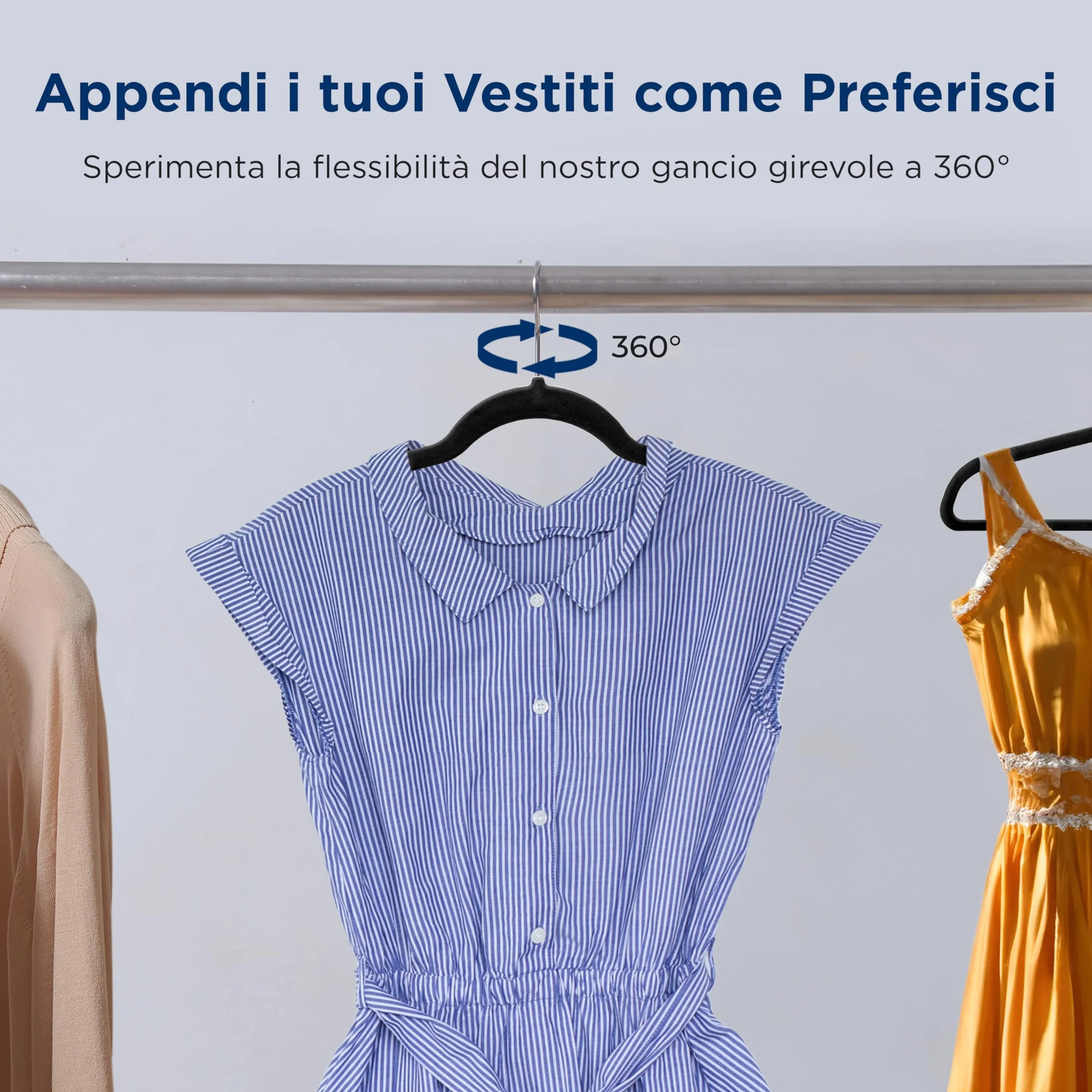 SereneLife Grucce Appendiabiti Antiscivolo in Velluto, 30 Stampelle Armadio, Set con Gancio Ruotabile 360°