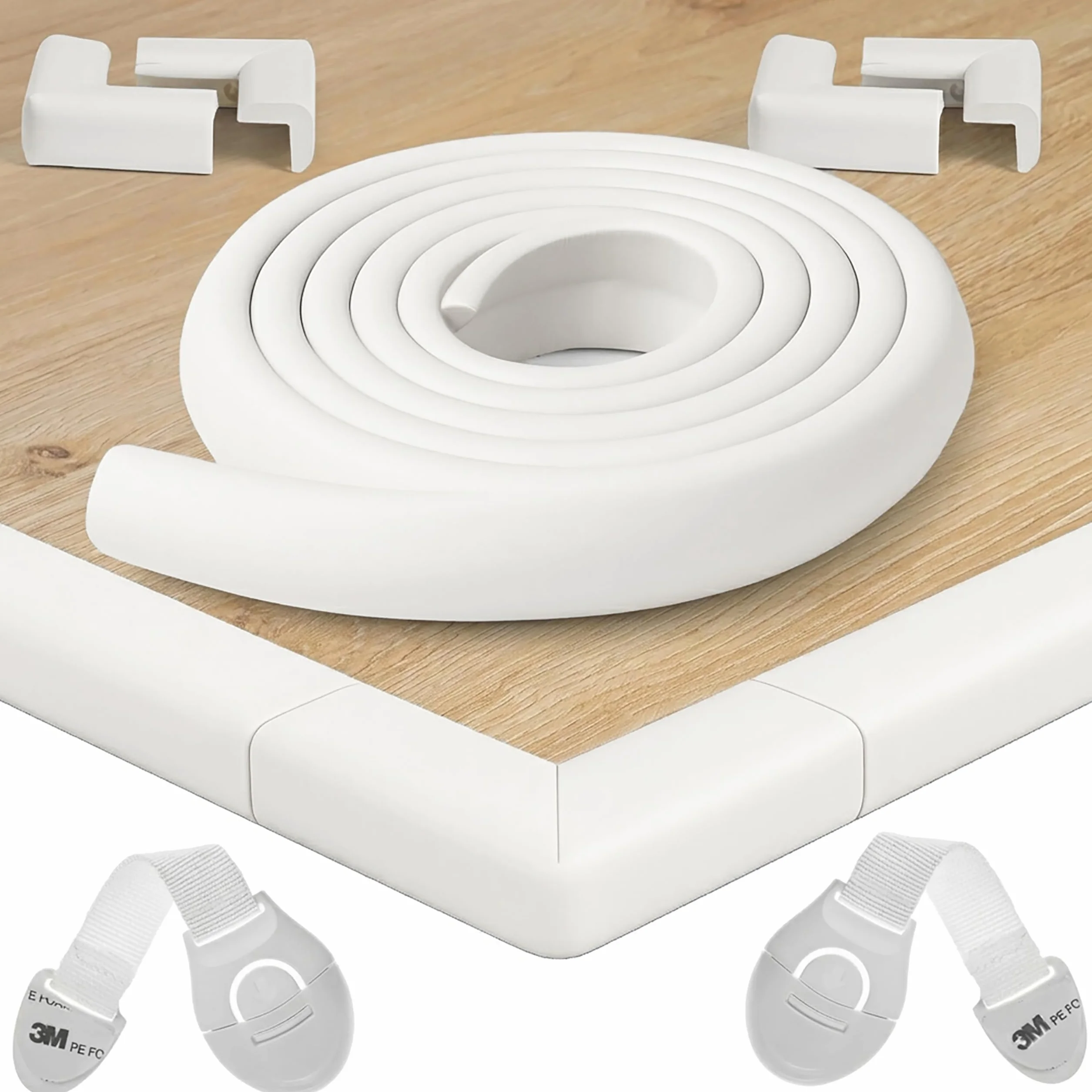 Happy Chlea Copri Angoli in Gomma con Schiuma Attiva, Kit Sicurezza Casa 2m Parabordi + 4 Angolari Morbidi + 2 Blocca Cassetti