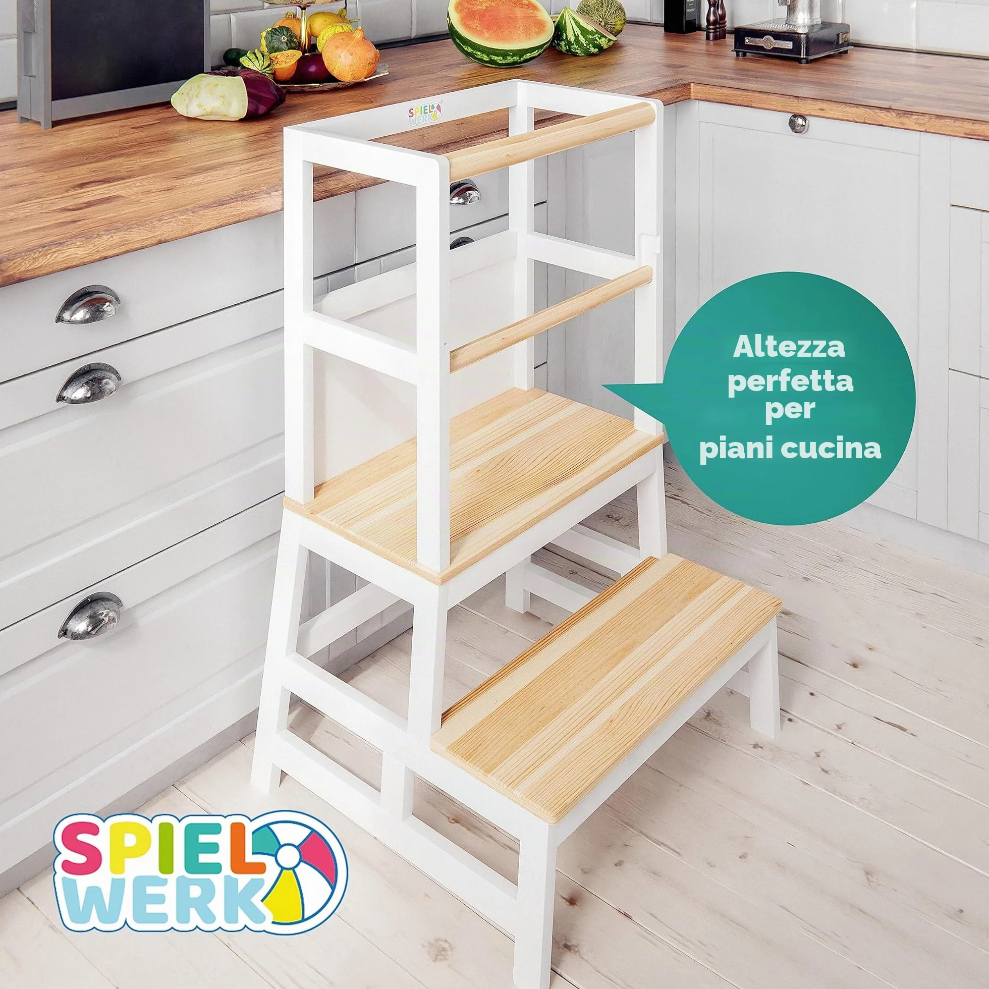 Spielwerk Torre Montessoriana Learning Tower in Legno 50x51x93 cm per Bambini da 2 Anni