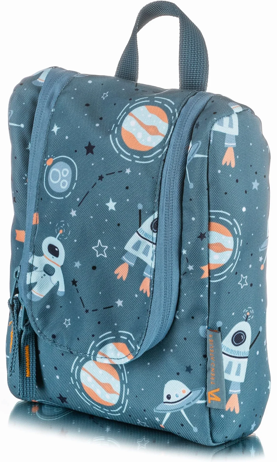 Beauty case bambini poliestere riciclato borsa da bagno sostenibile idrorepellente appendere Spazio Blu