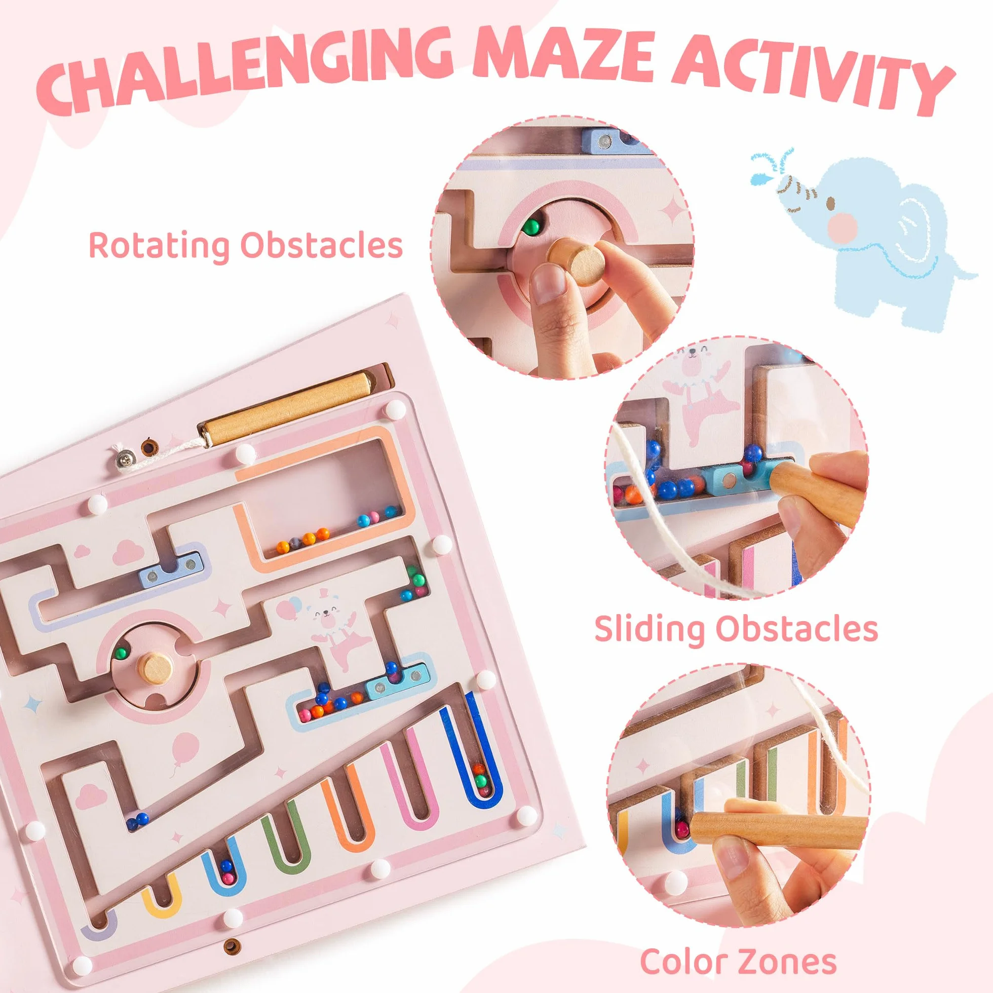 Montessori Tavola Motorizzata in Legno 11 in 1 Busy Board Giocattolo da Parete per Bambini 18 Mesi Rosa