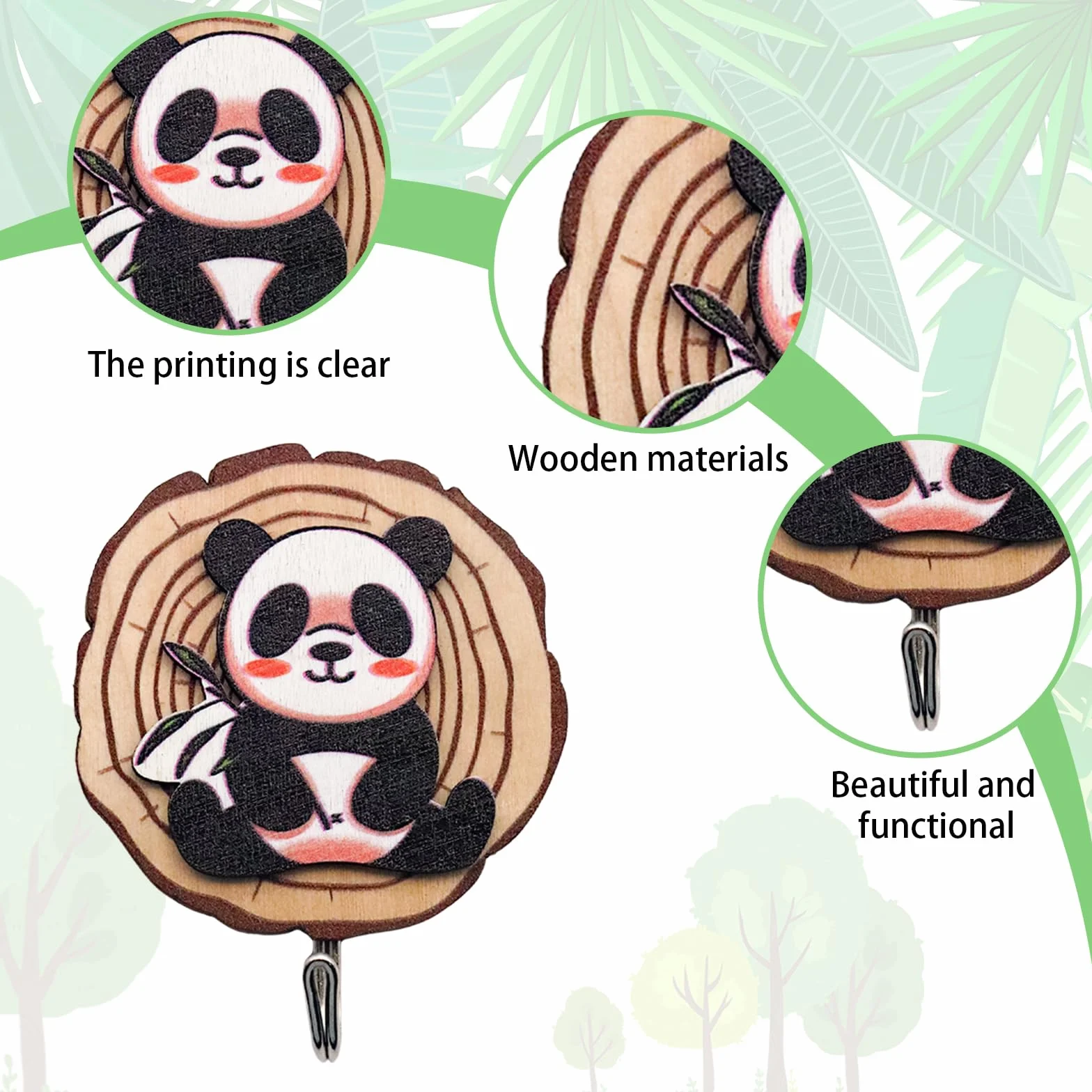 Kotkiddy® 6 Ganci Autoadesivi a Forma di Animale in Legno per Bambini