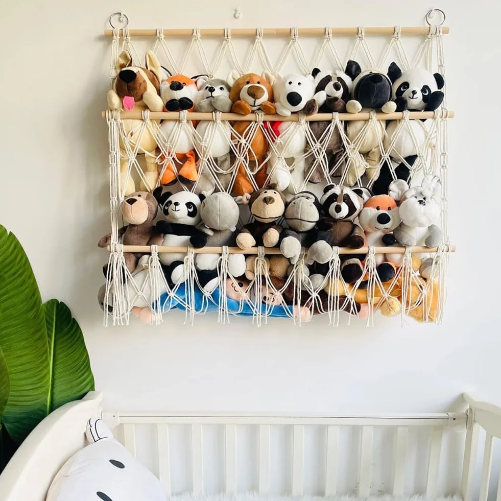 Amaca Porta Peluche Regolabile in Legno 70x80 cm per Giocattoli Organizzatore