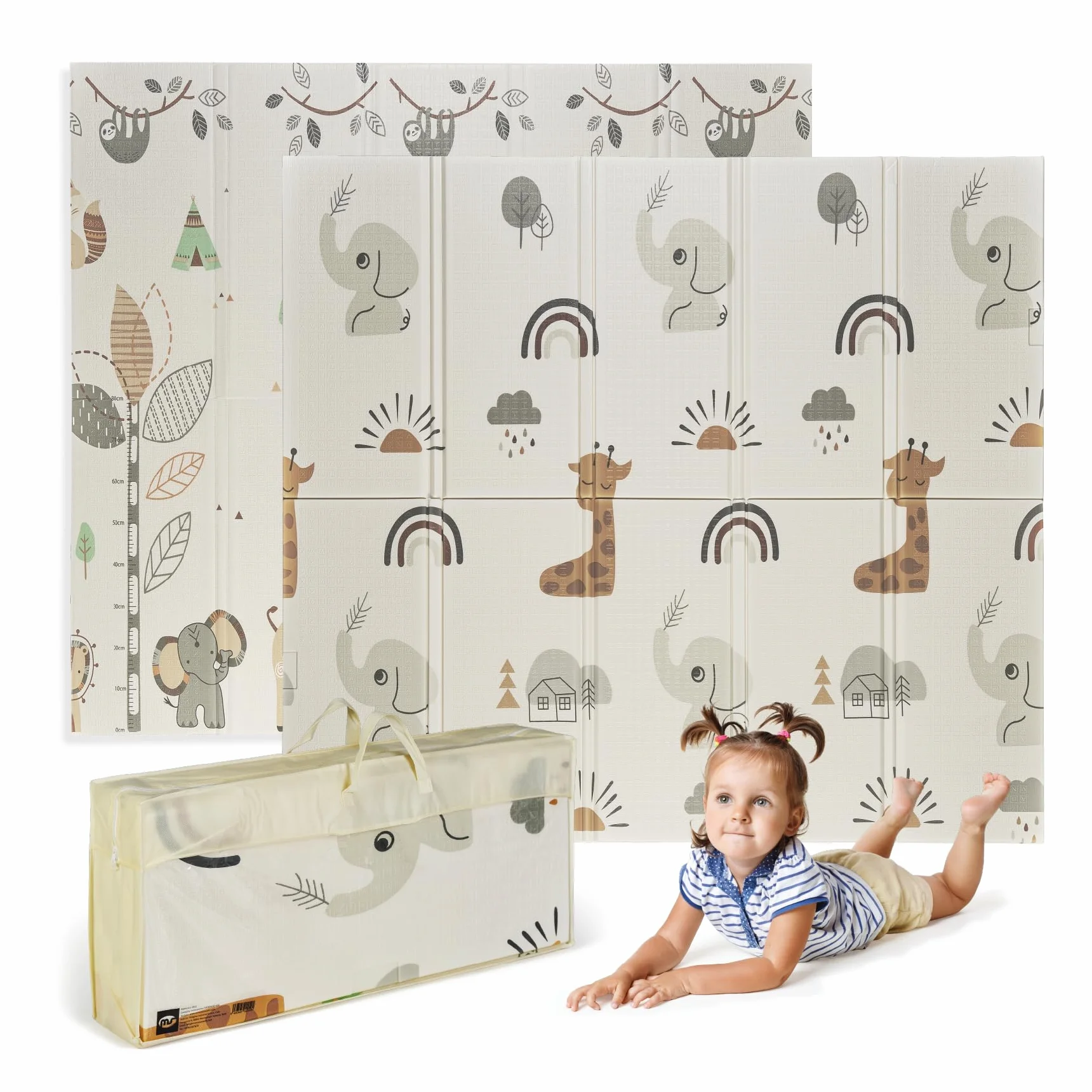 Tappeto gioco per bambini 180x200 cm doppio lato imbottito 1,5 cm pieghevole con borsa trasporto