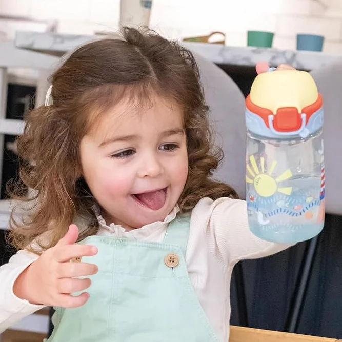Nuby Super Drinking Bottle with Straw No Spill 360ml Kids Carry Handle Dishwasher Safe 12 Months+ Sunshine