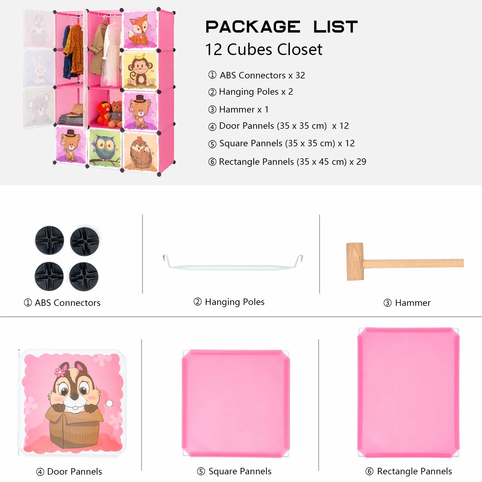 BRIAN & DANY Armadio Bambini 8 Cubi 2 Sezioni Appese Rosa 110x47x147 cm