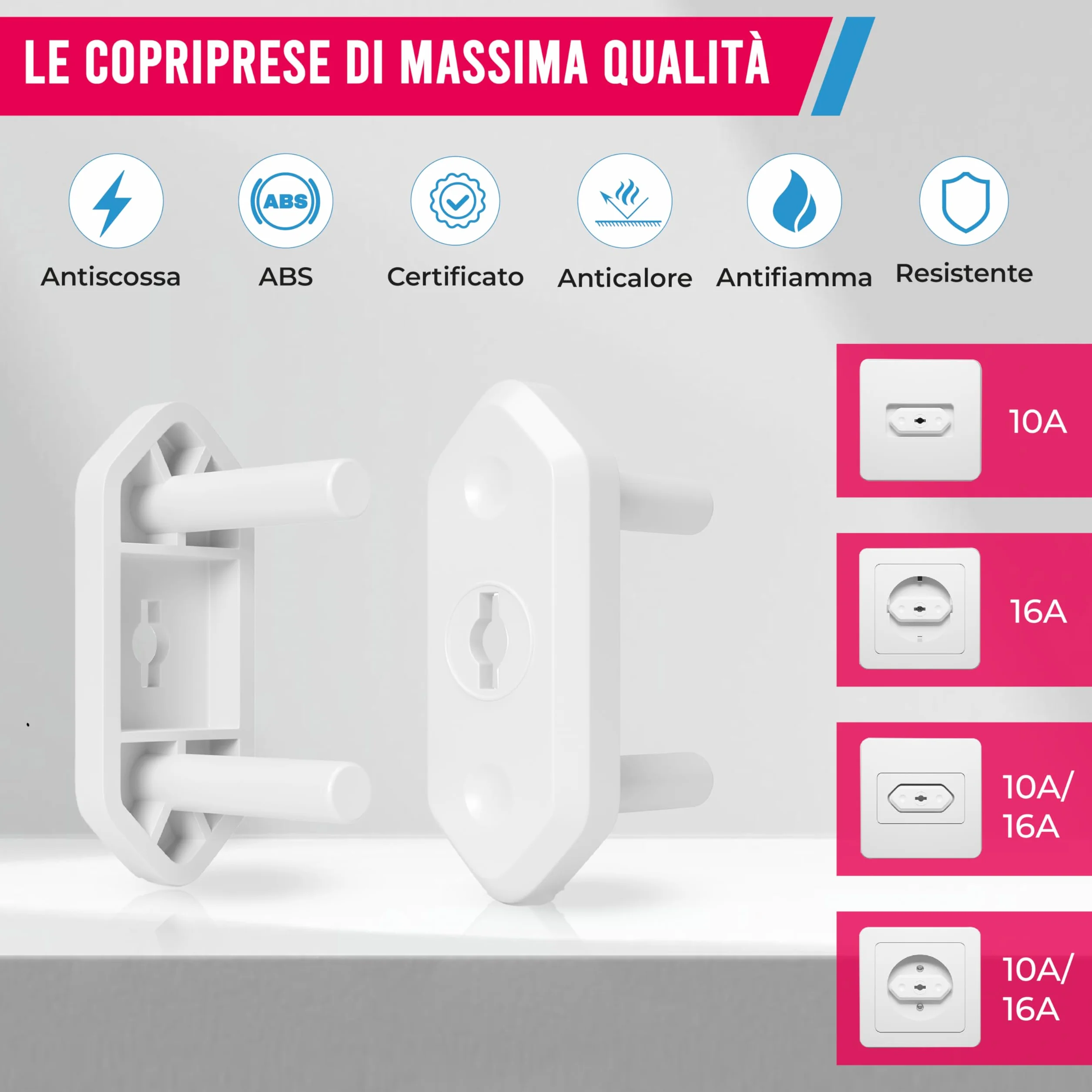 Copriprese per Bambini 16A 10A Set 24 Protezione Prese Corrente Universali Sicurezza Casa