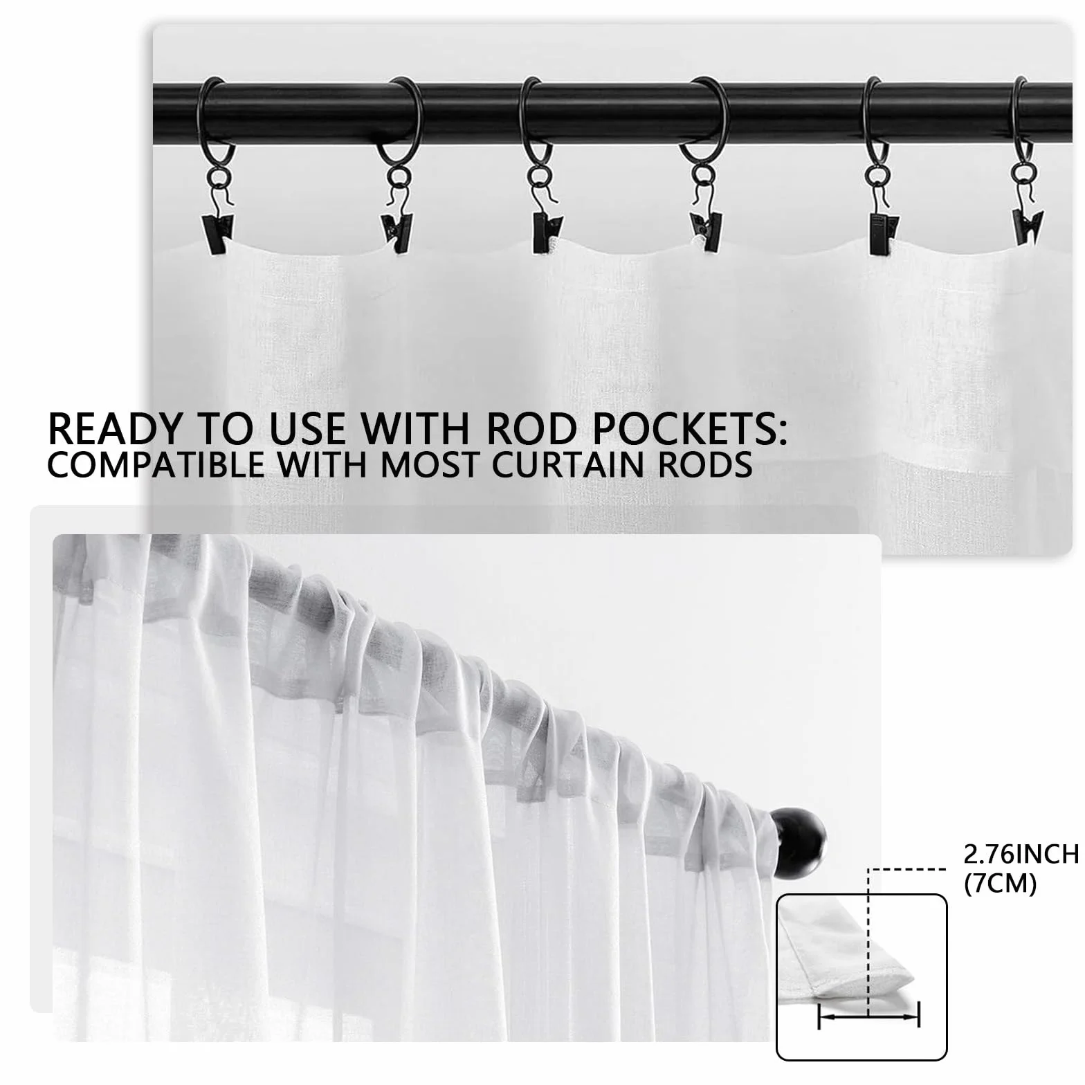 LONGCAO Tende Trasparenti 60 x 190 cm Set di 2 Pannelli in Voile Morbido 100% Poliestere Bianco
