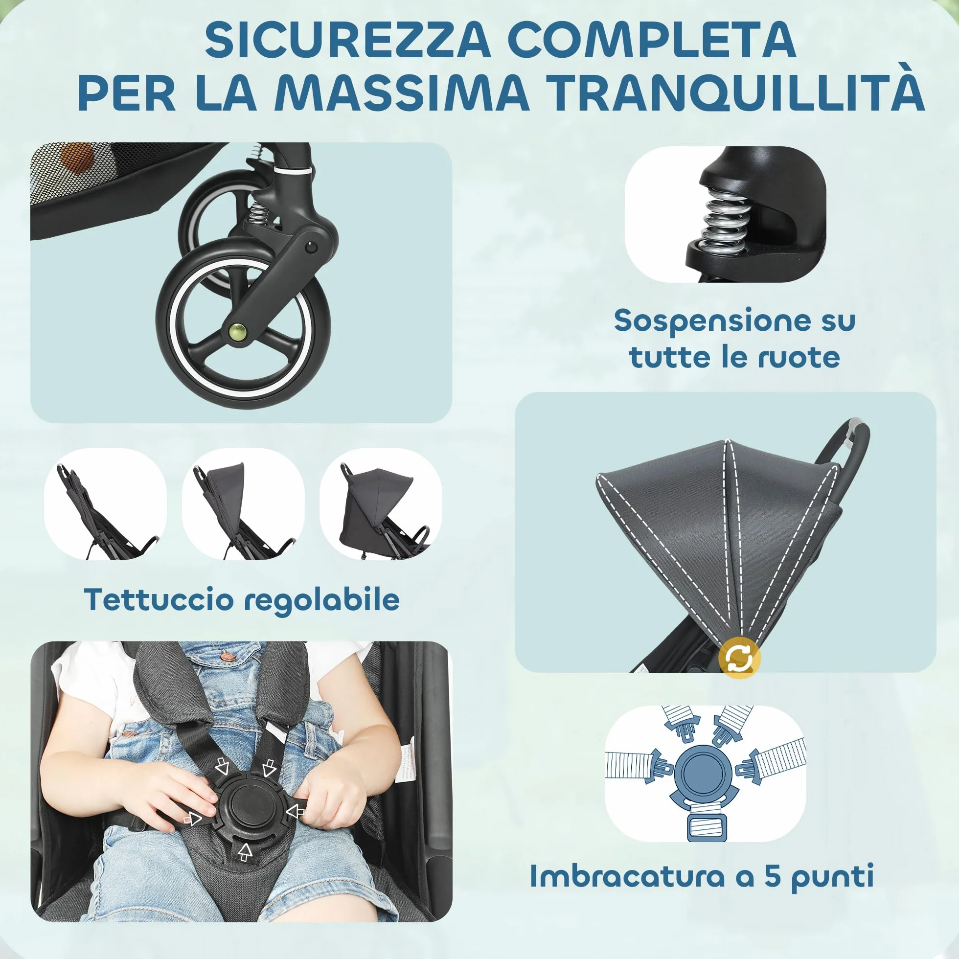 AIYAPLAY Passeggino Leggero Pieghevole 6,3kg per Bambini 0-3 Anni, Fino a 15 kg, Grigio
