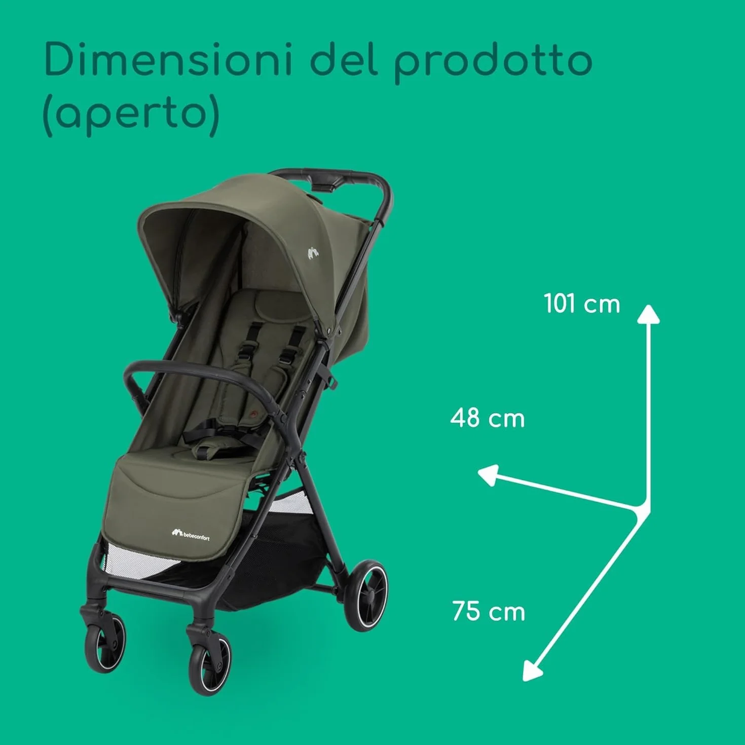 Bebeconfort Azur Passeggino Compatto Leggero 0-3 anni 15 kg Reclinabile Sdraiato Mineral Green