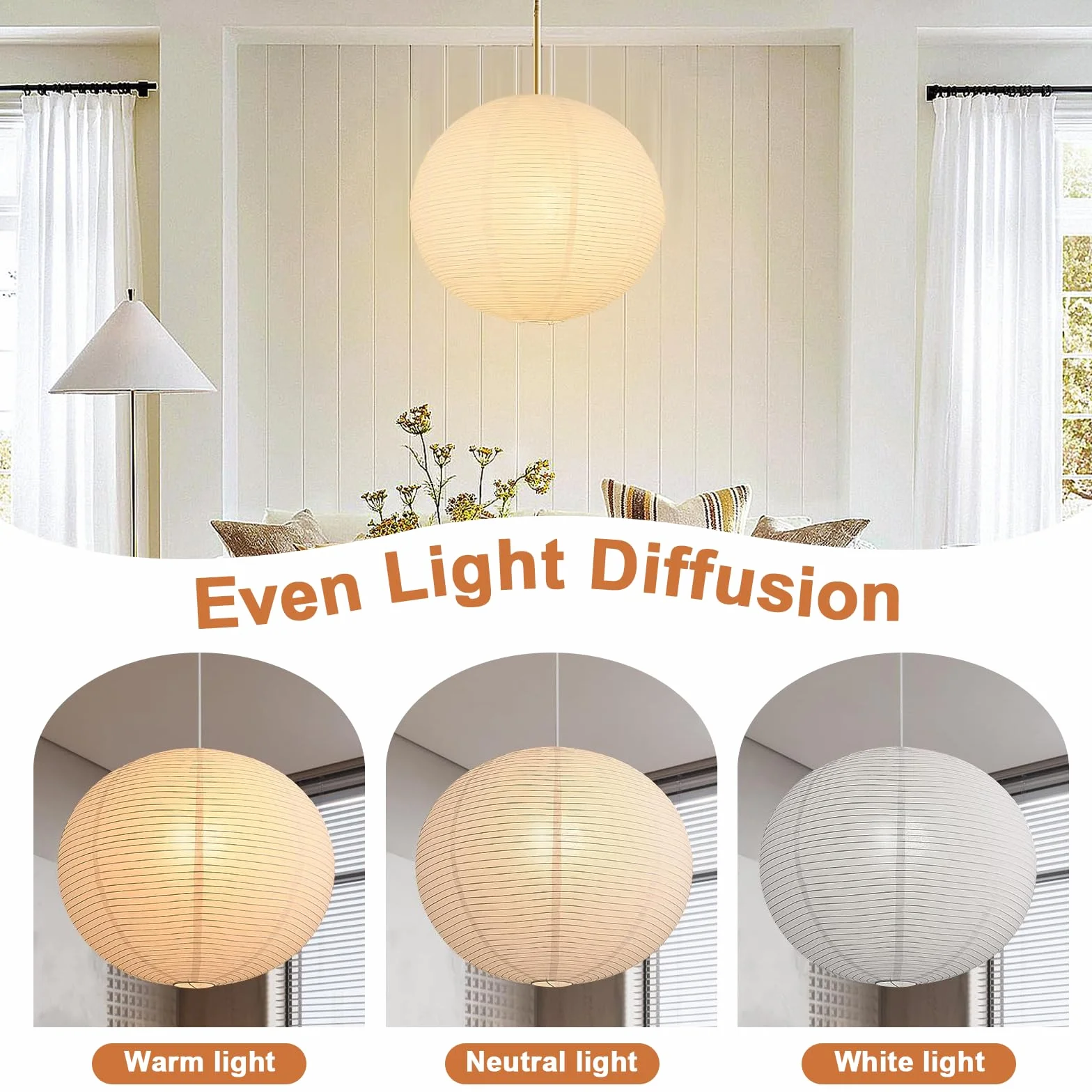 Paralume in Carta di Riso Spessa, Lanterne di Carta Rotonda Moderna, Lampadario Sospeso a Sfera per Illuminazione Ambiente, per Soggiorno, Camera da Letto, Hotel e Feste, 40 cm