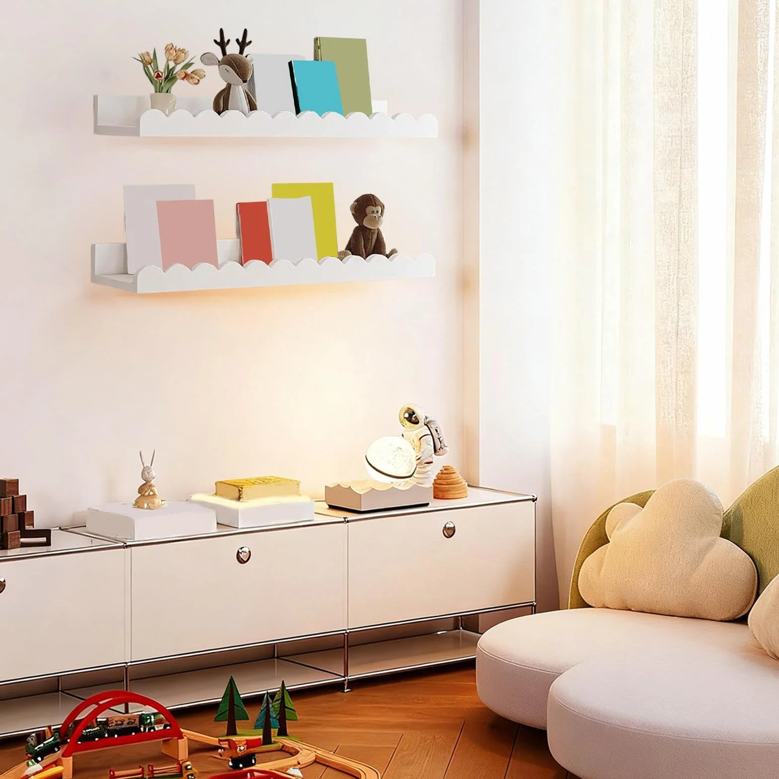 Mensole da parete per libri 2 ripiani Scaffale galleggiante in legno per bambini bagno camera da letto