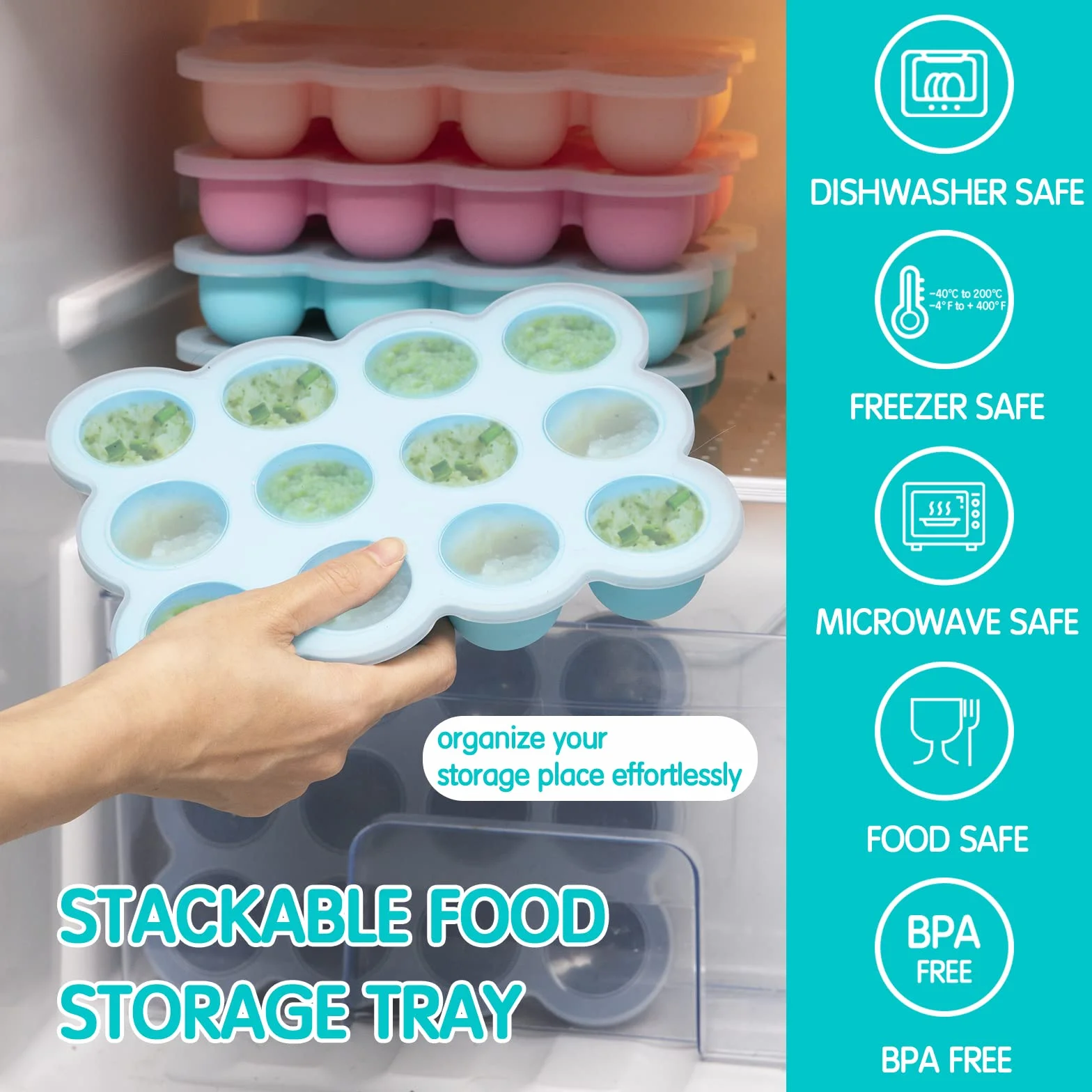 Contenitore per alimenti in silicone per bambini, 12x45 ml, senza BPA, con coperchio