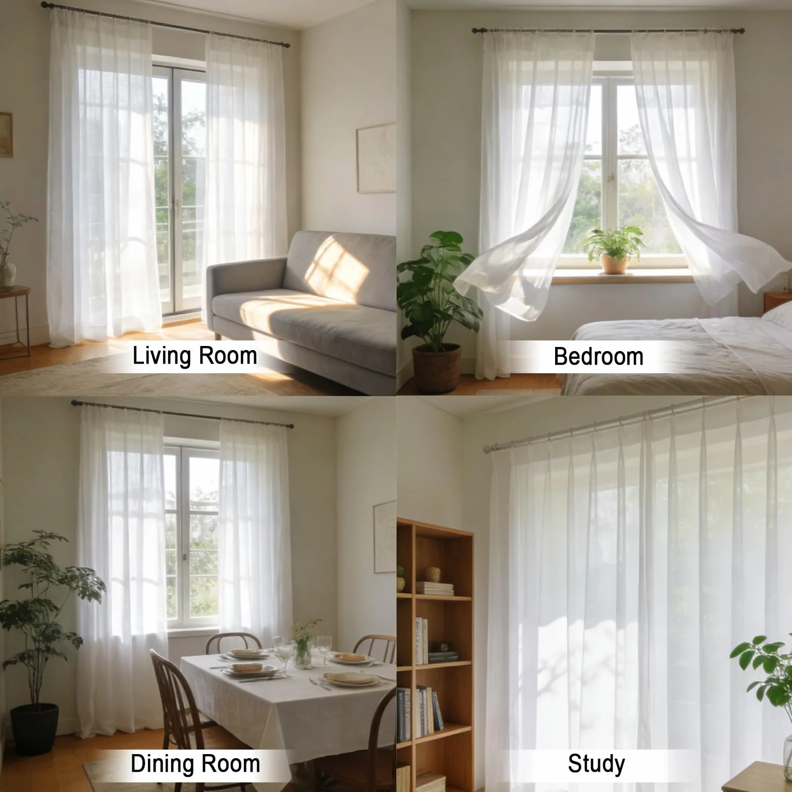 LONGCAO Tende Trasparenti 60 x 190 cm Set di 2 Pannelli in Voile Morbido 100% Poliestere Bianco