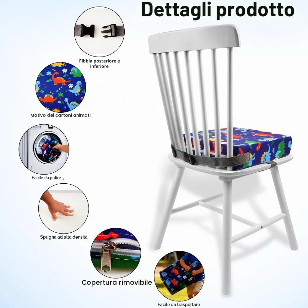 HOTUT Rialzo Sedia Bambini Cuscino da Tavolo con 2 Cinghie Regolabili, Seduta Booster Lavabile Smontabile per Viaggi