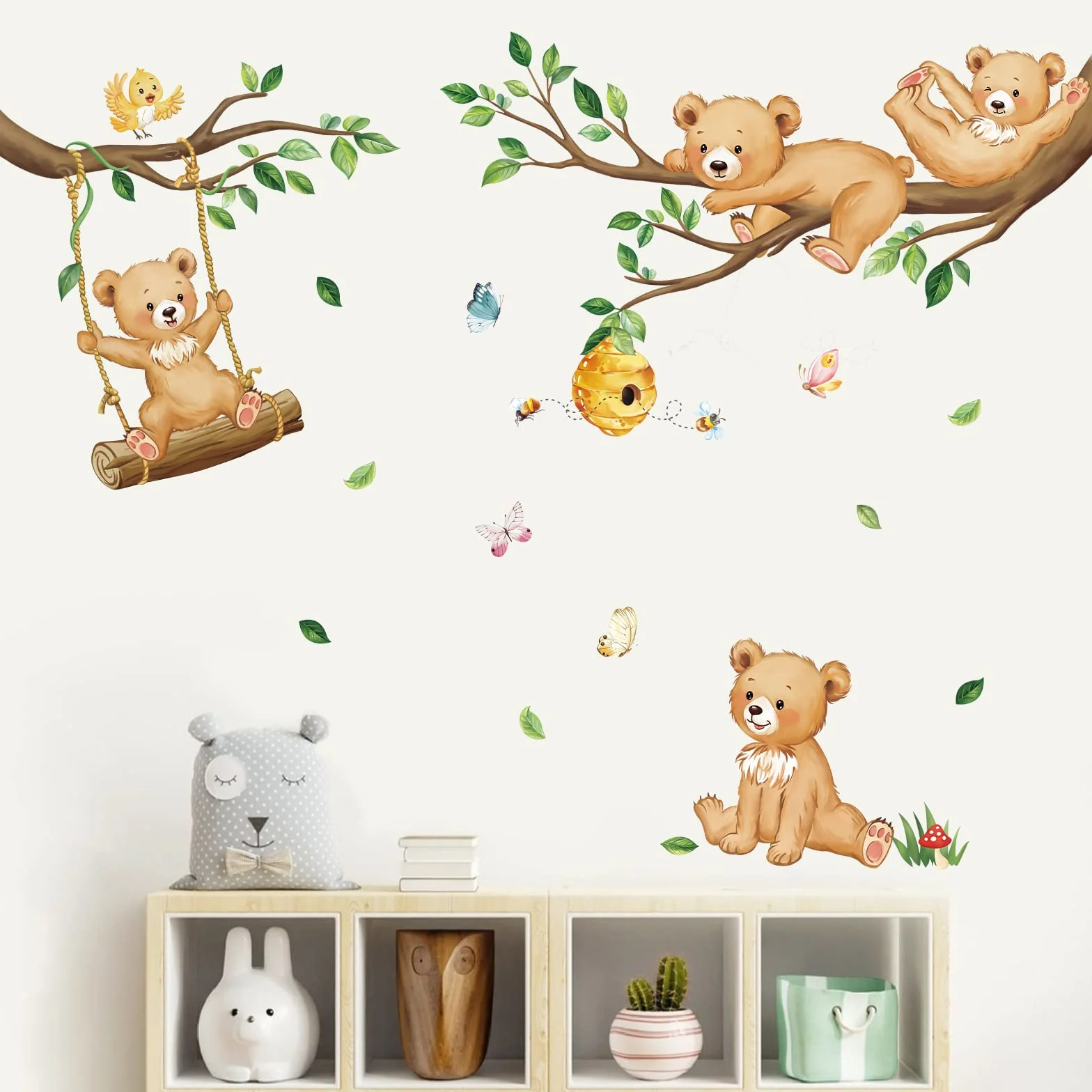 Adesivi Murali Bambini Orso Animali del Bosco Albero Decorazione Murale Camerette