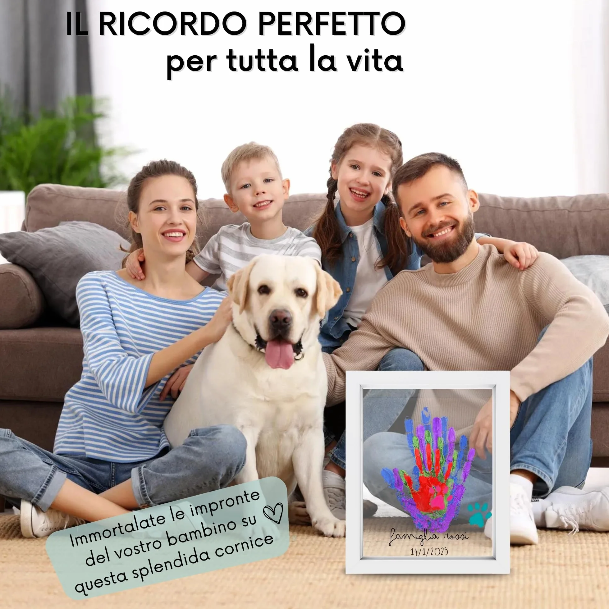 Kit Impronta Mani e Piedi Neonati, Cornice con Spazio per 4 Impronte, Set Regalo Neonato